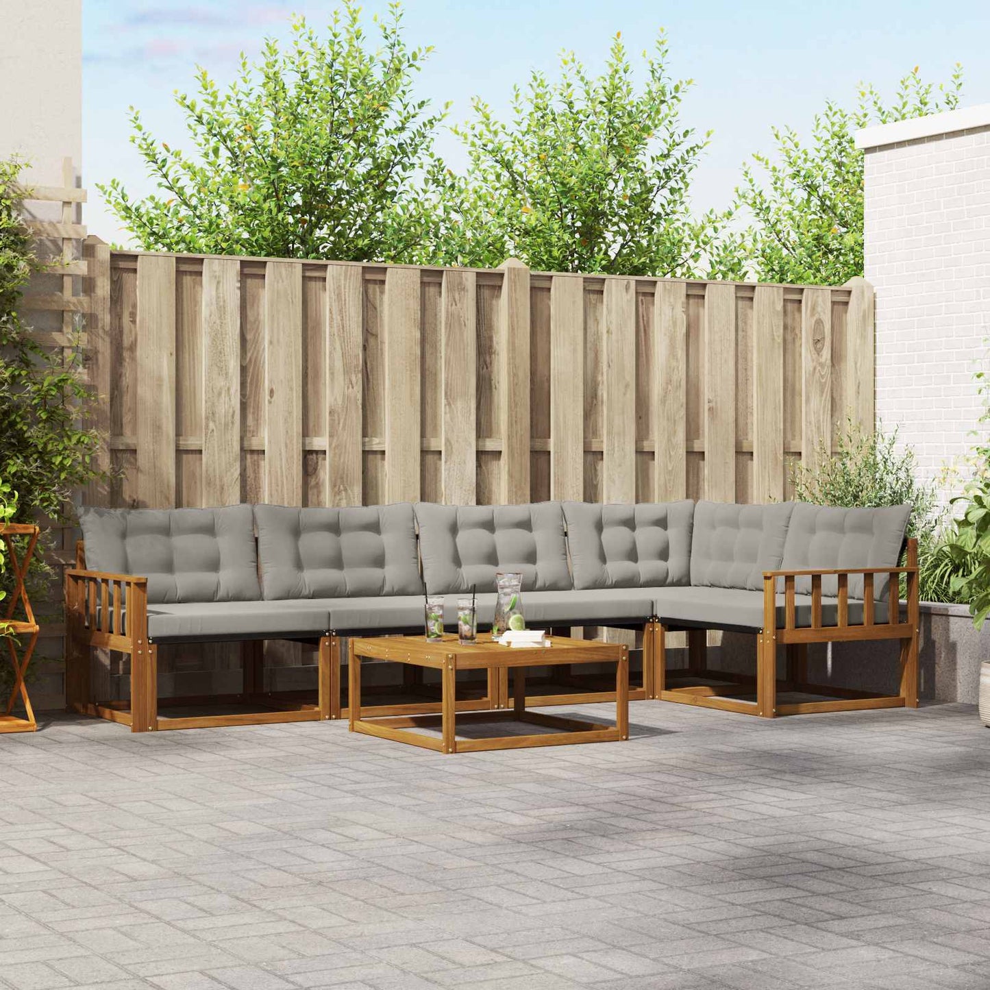 Set di divani da esterno 6 pcs Grigio Naturale e Chiaro