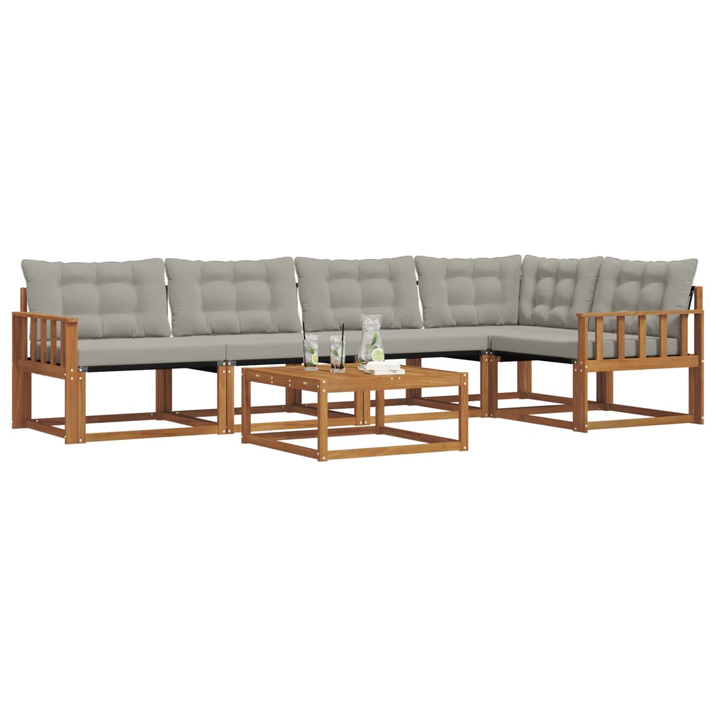 Set di divani da esterno 6 pcs Grigio Naturale e Chiaro