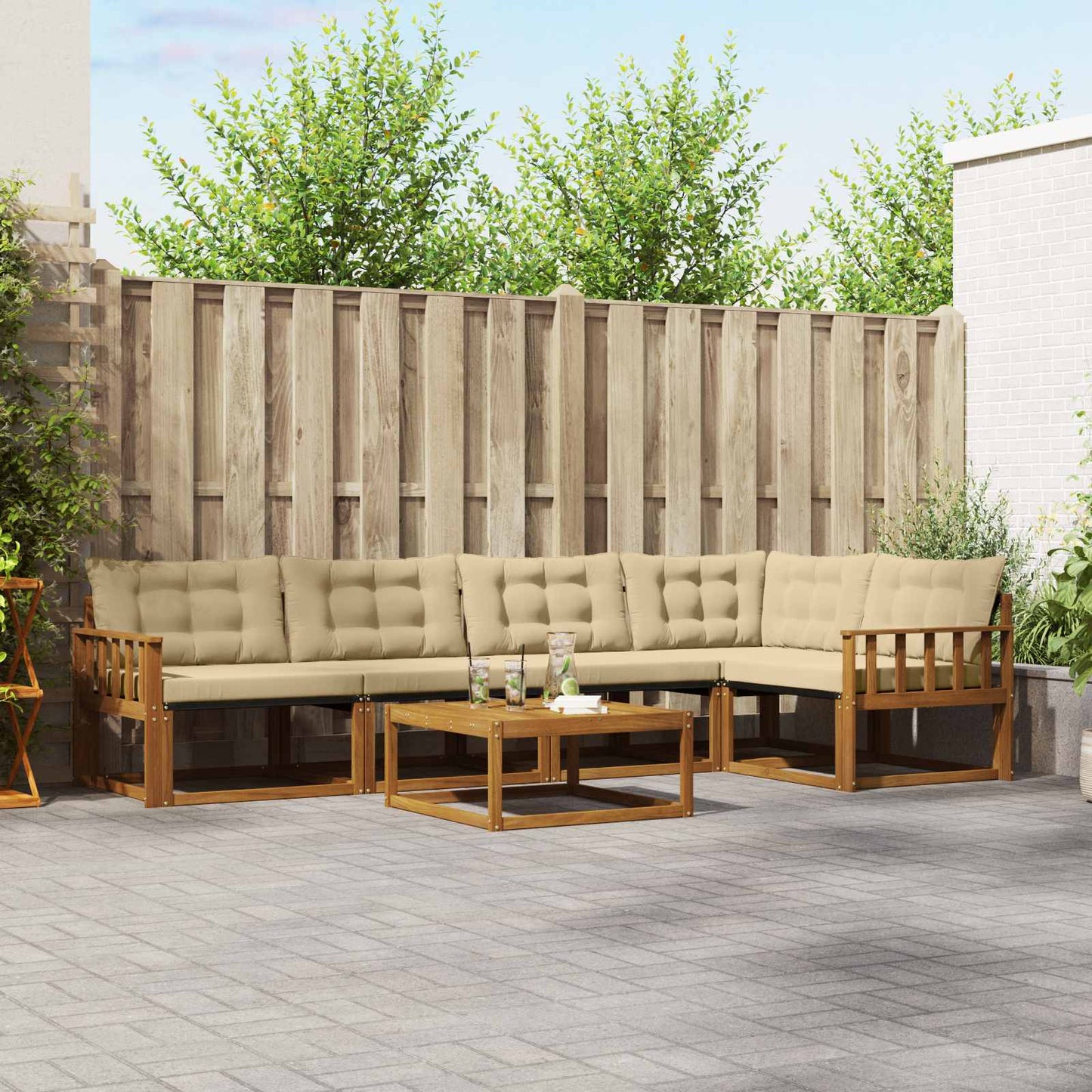 Set di divani da esterno con cuscino 6 pcs Naturale e Beige | homemem39