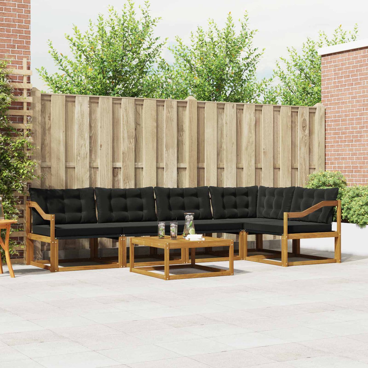 Set di divani da esterno con cuscino 6 pcs Naturale e Nero
