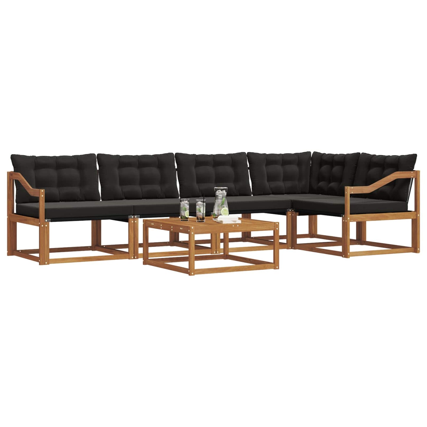 Set di divani da esterno con cuscino 6 pcs Naturale e Nero | homemem39