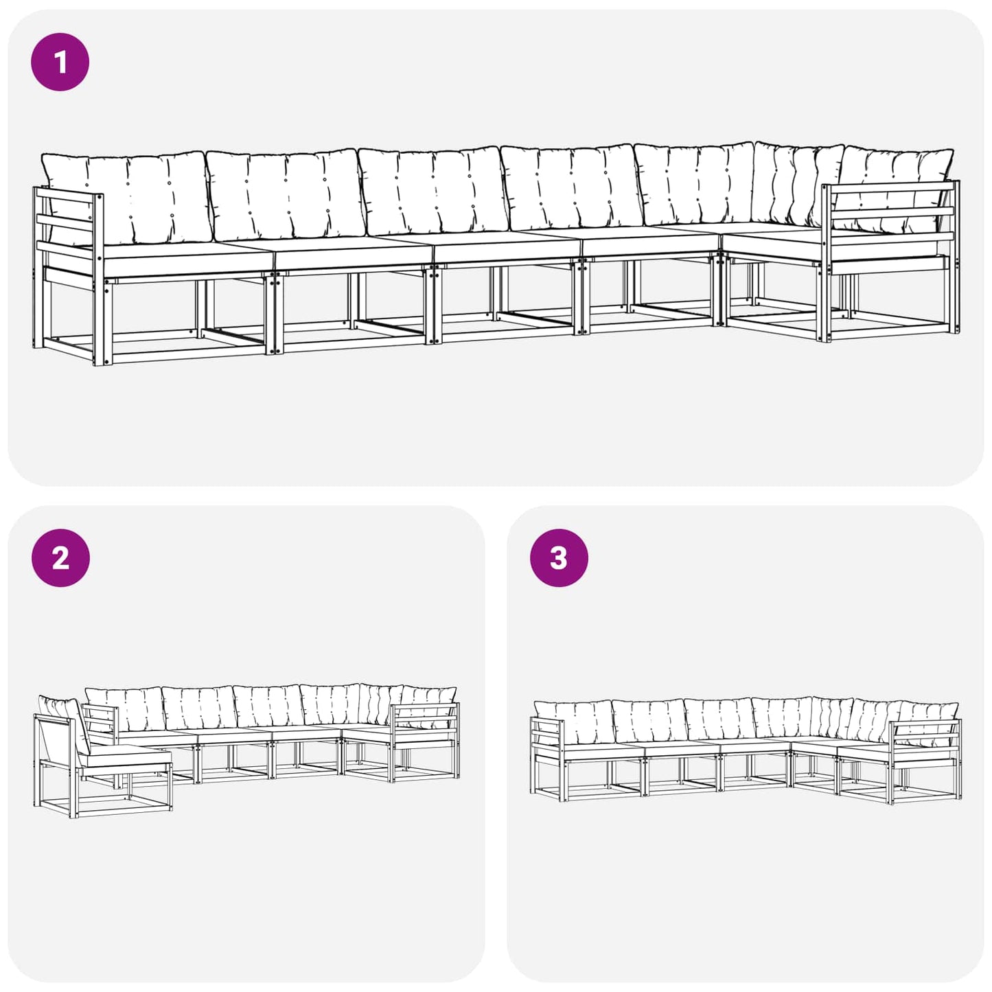 Set di divani da esterno con cuscino 6 pcs Naturale e Nero | homemem39