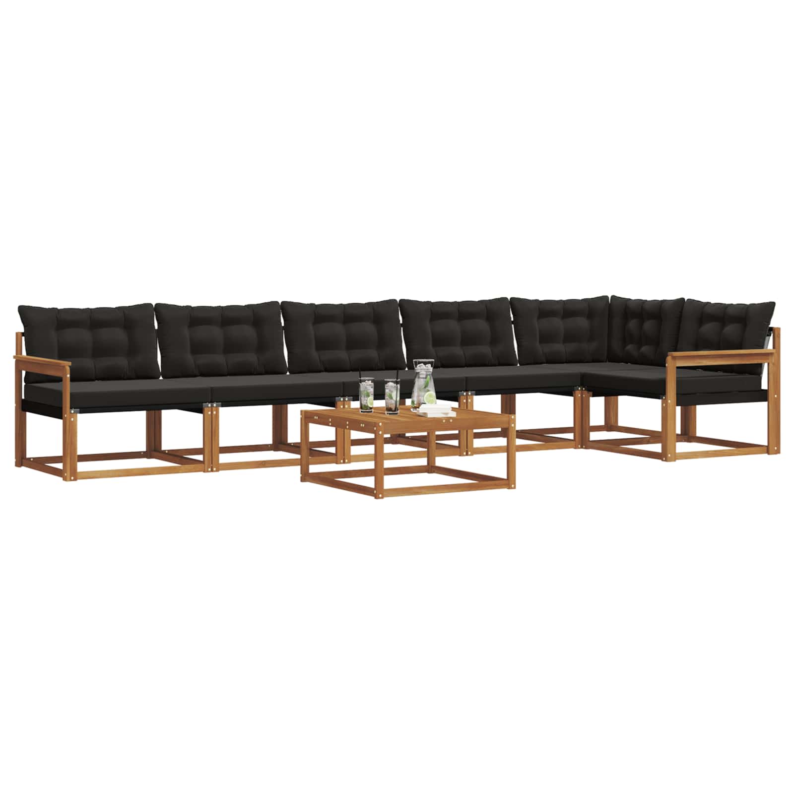 Set di divani da esterno con cuscino 7 pcs Naturale e Nero | homemem39