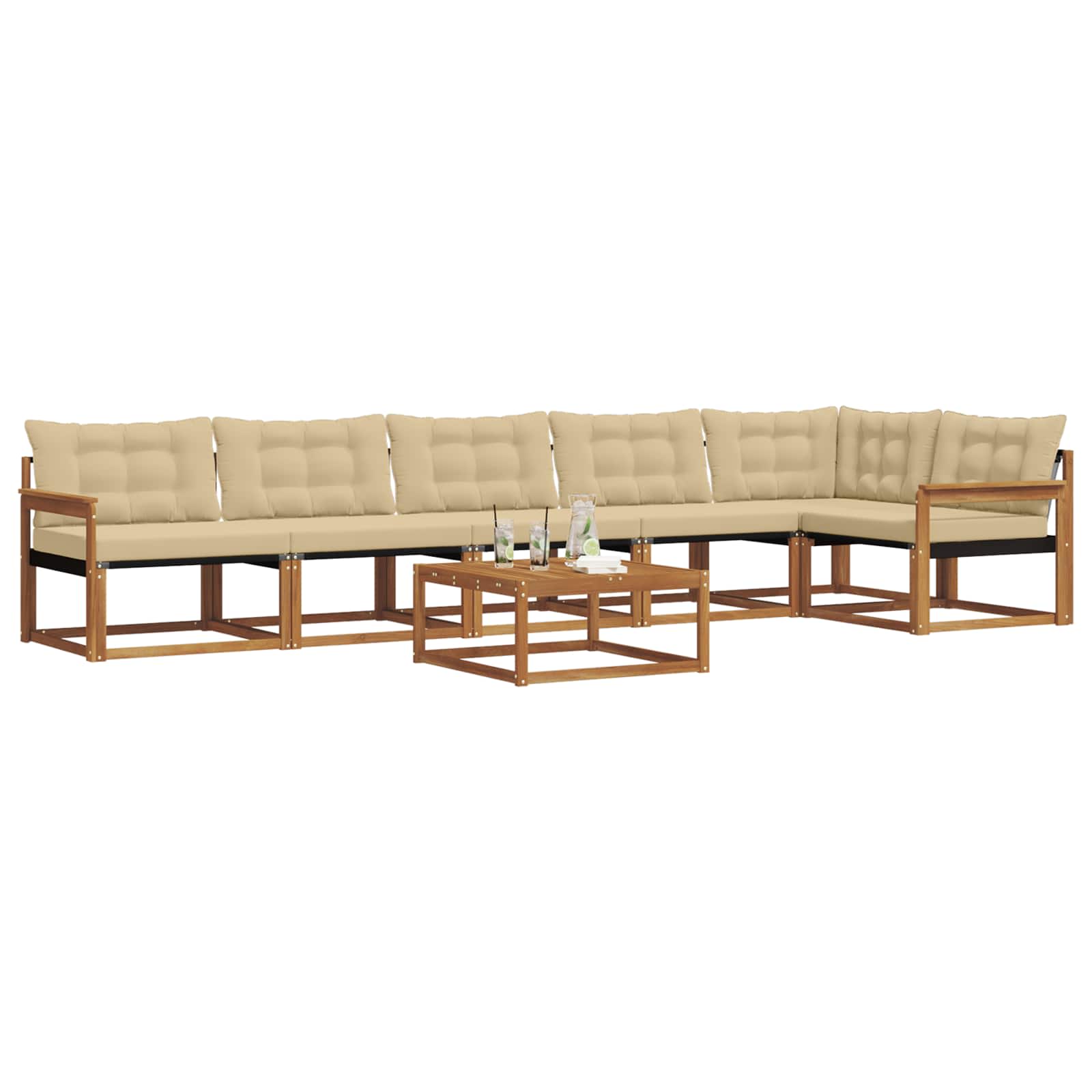 Set di divani da esterno con cuscino 7 pcs Naturale e Beige | homemem39