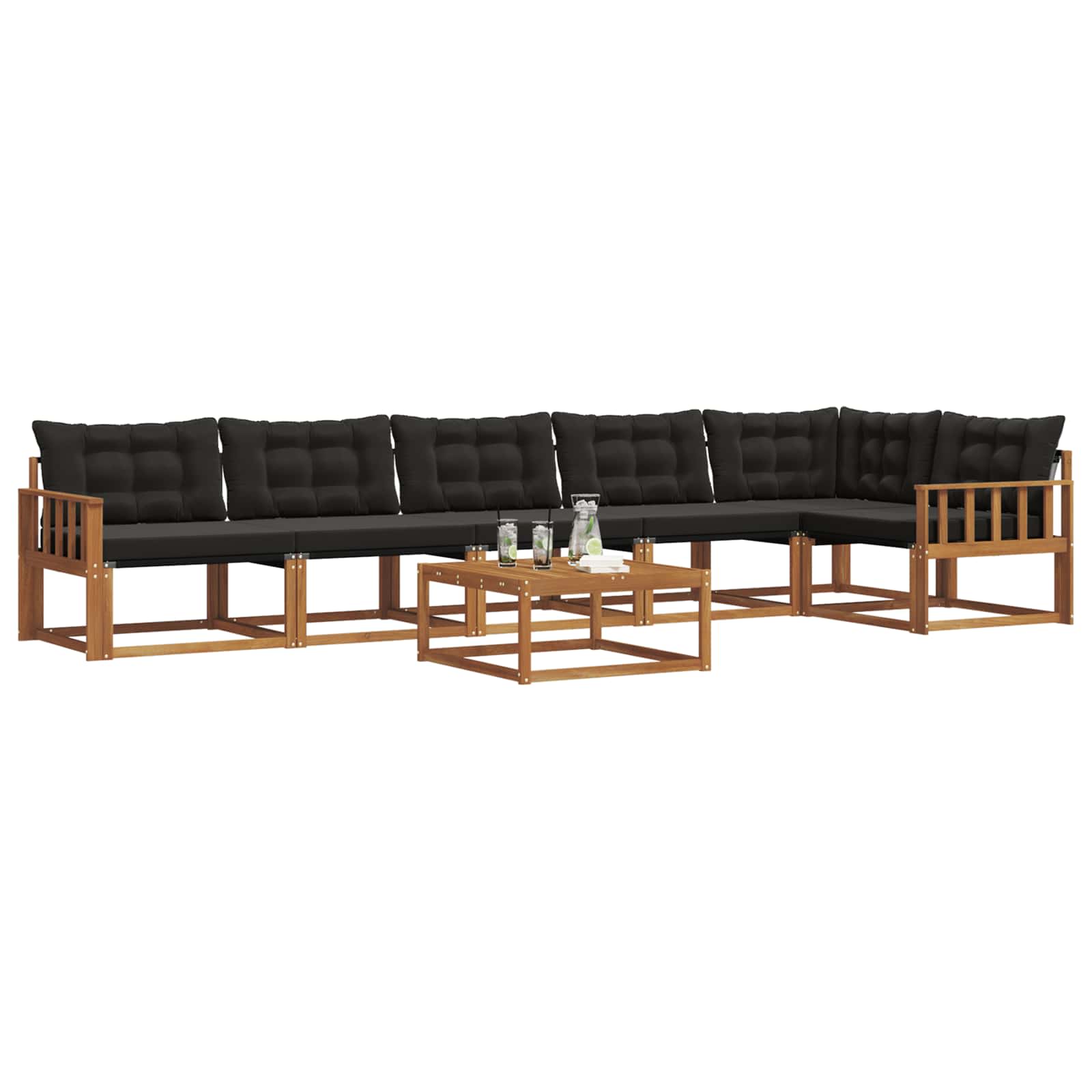Set di divani da esterno con cuscino 7 pcs Naturale e Nero | homemem39