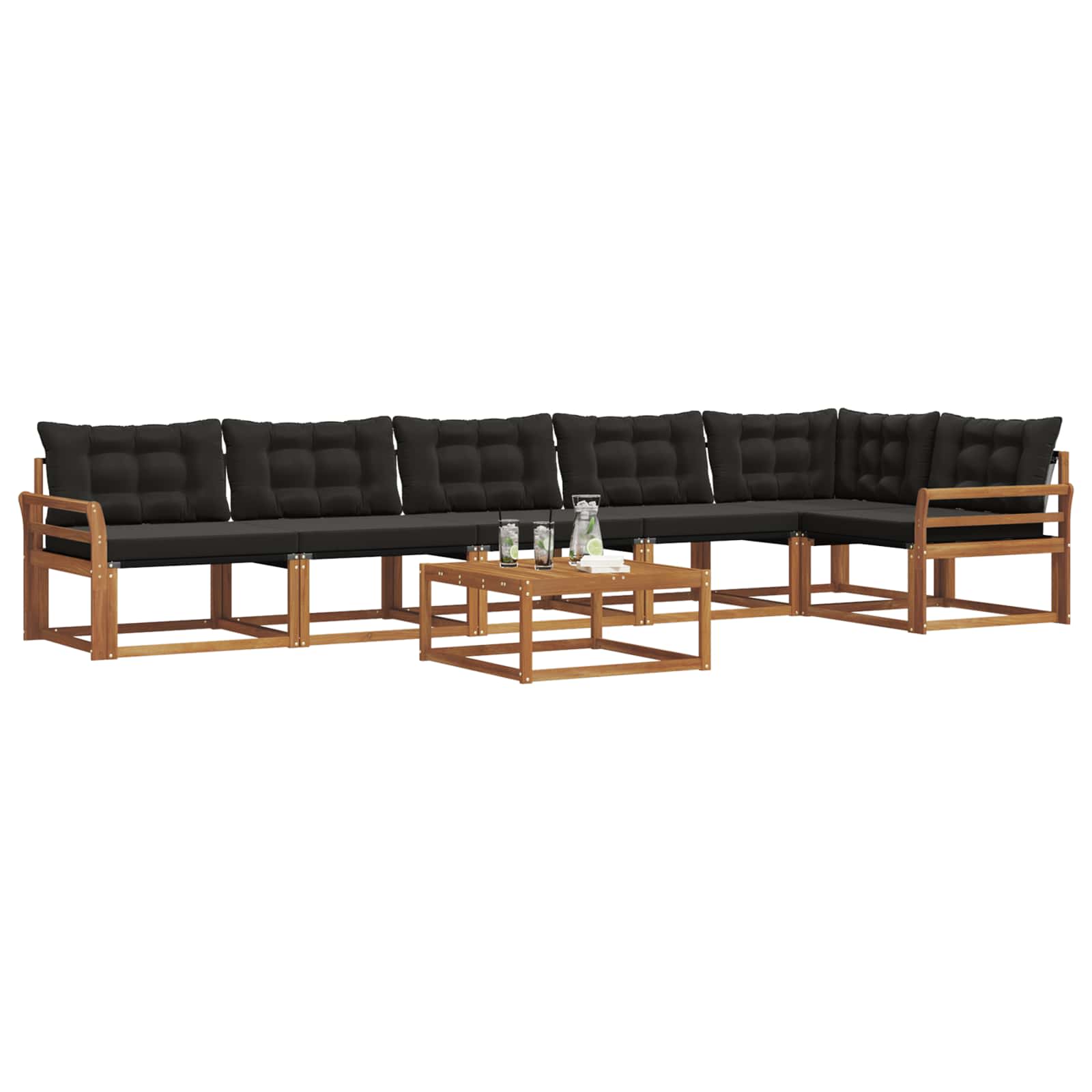 Set di divani da esterno con cuscino 7 pcs Naturale e Nero | homemem39