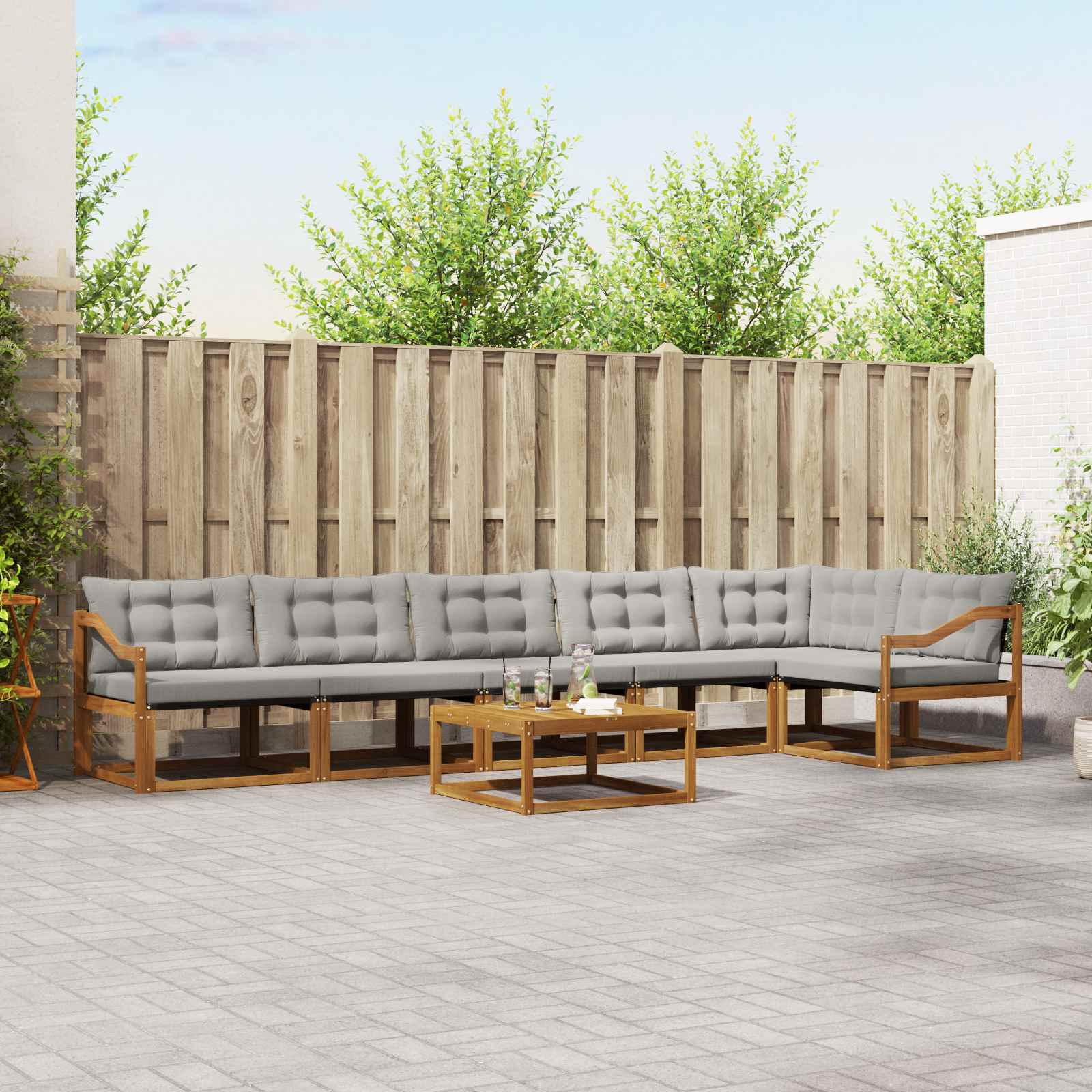 Set di divani da esterno 7 pcs Grigio Naturale e Chiaro | homemem39