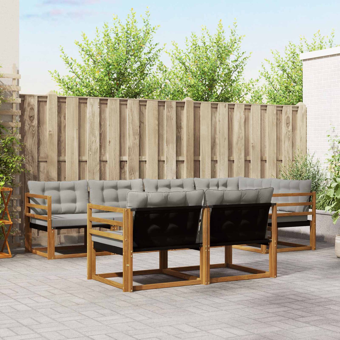 Set di divani da esterno 7 pcs Grigio Naturale e Chiaro