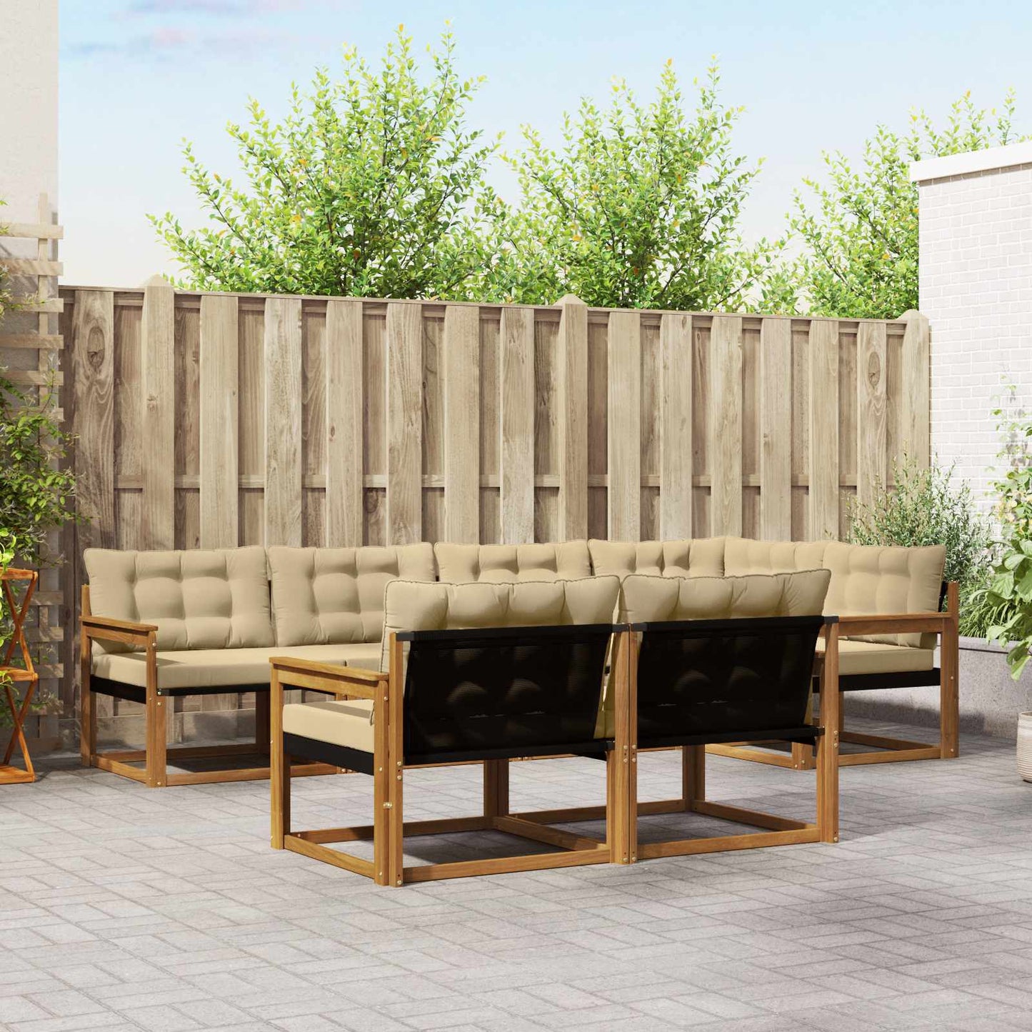 Set di divani da esterno con cuscino 7 pcs Naturale e Beige | homemem39