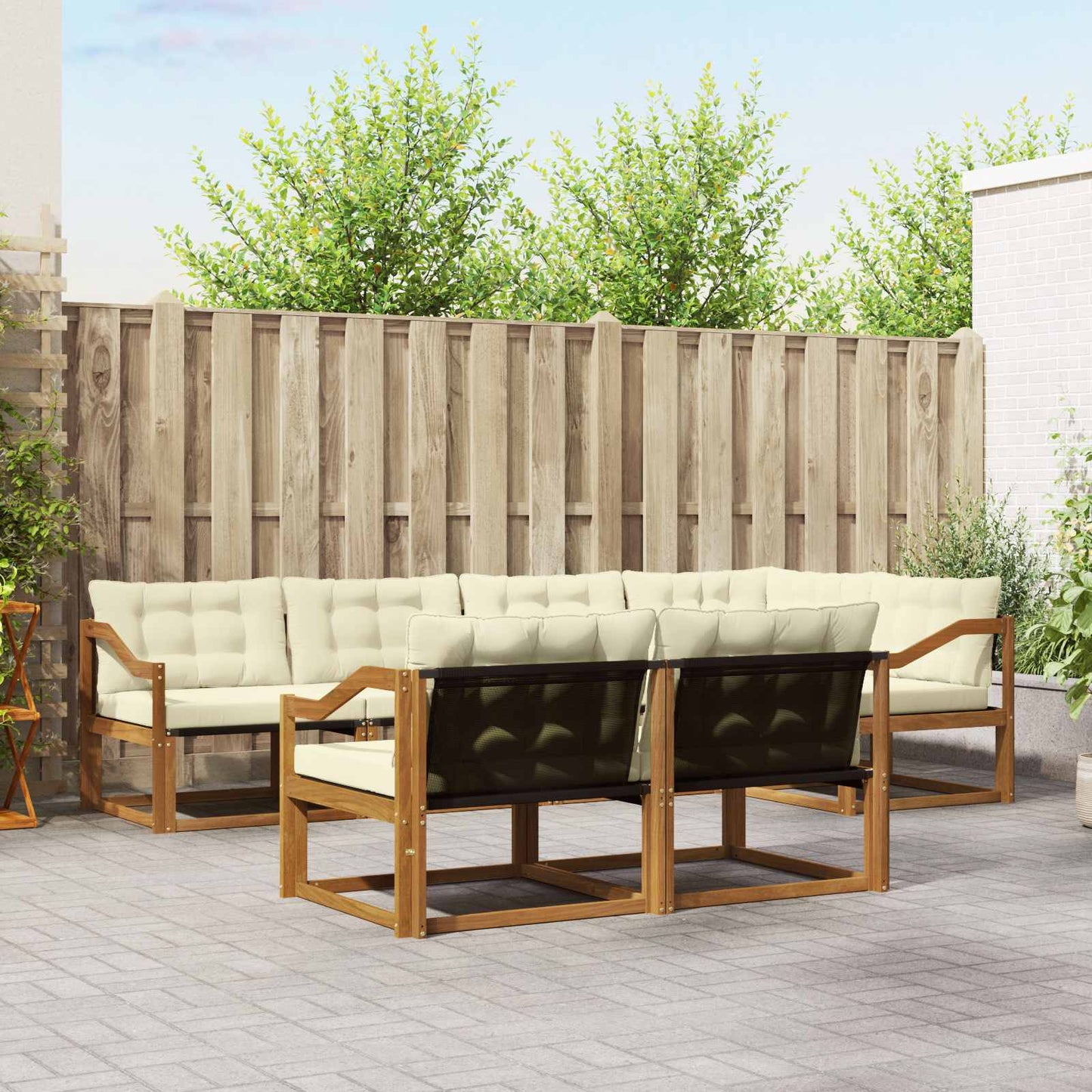 Set di divani da esterno con cuscino 7 pcs Naturale e Crema