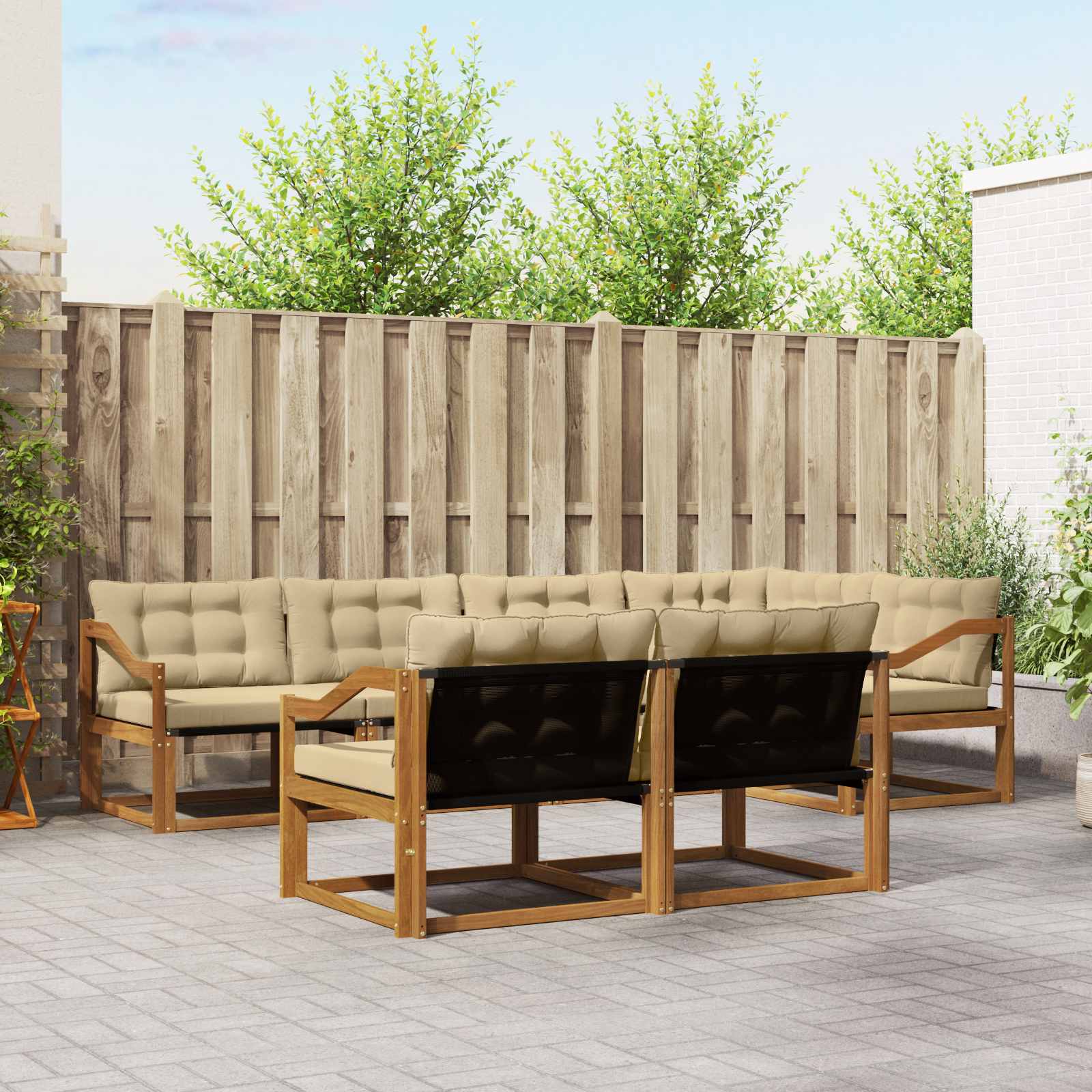 Set di divani da esterno con cuscino 7 pcs Naturale e Beige | homemem39