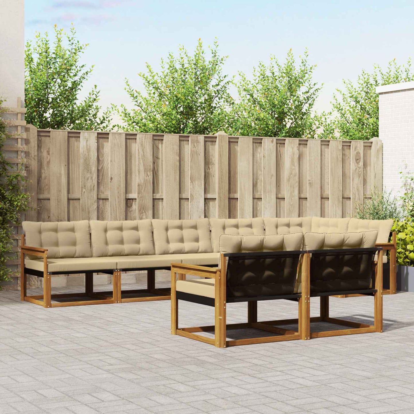 Set di divani da esterno con cuscino 8 pcs Naturale e Beige | homemem39