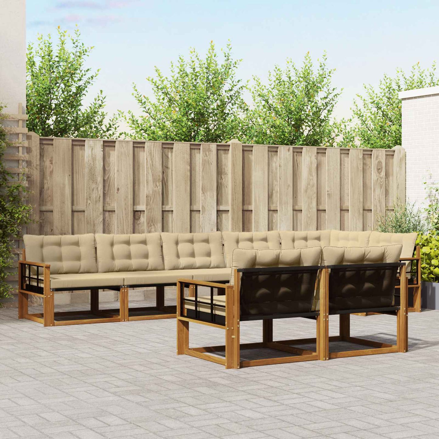 Set di divani da esterno con cuscino 8 pcs Naturale e Beige | homemem39