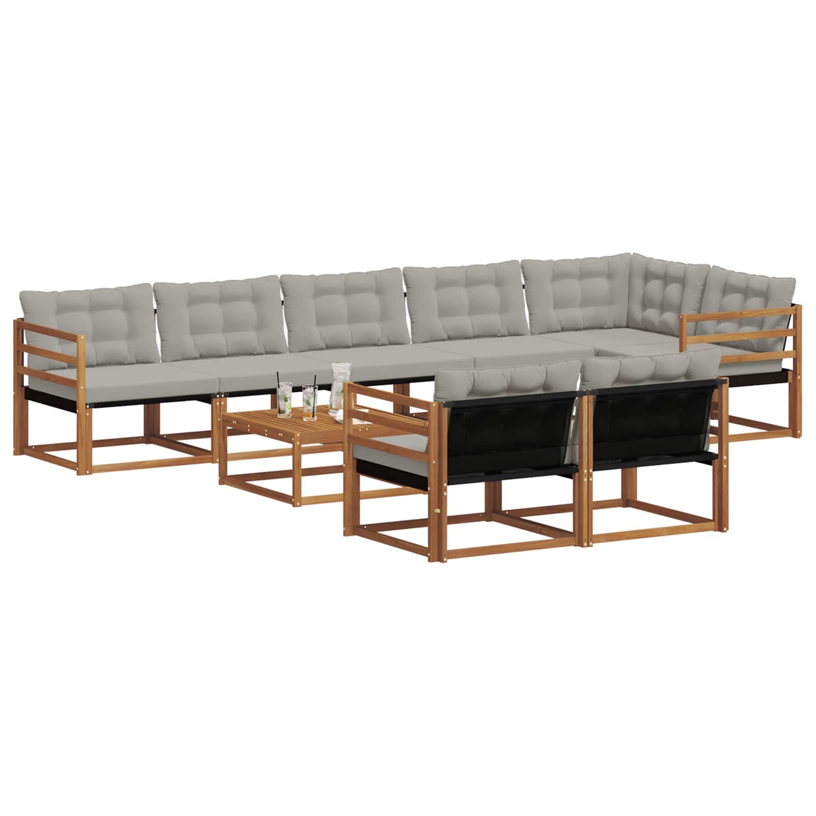 Set di divani da esterno 9 pcs Grigio Naturale e Chiaro | homemem39
