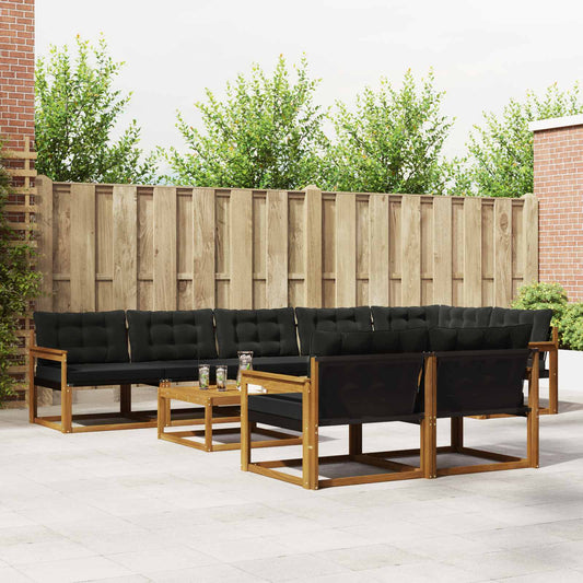 Set di divani da esterno con cuscino 9 pcs Naturale e Nero