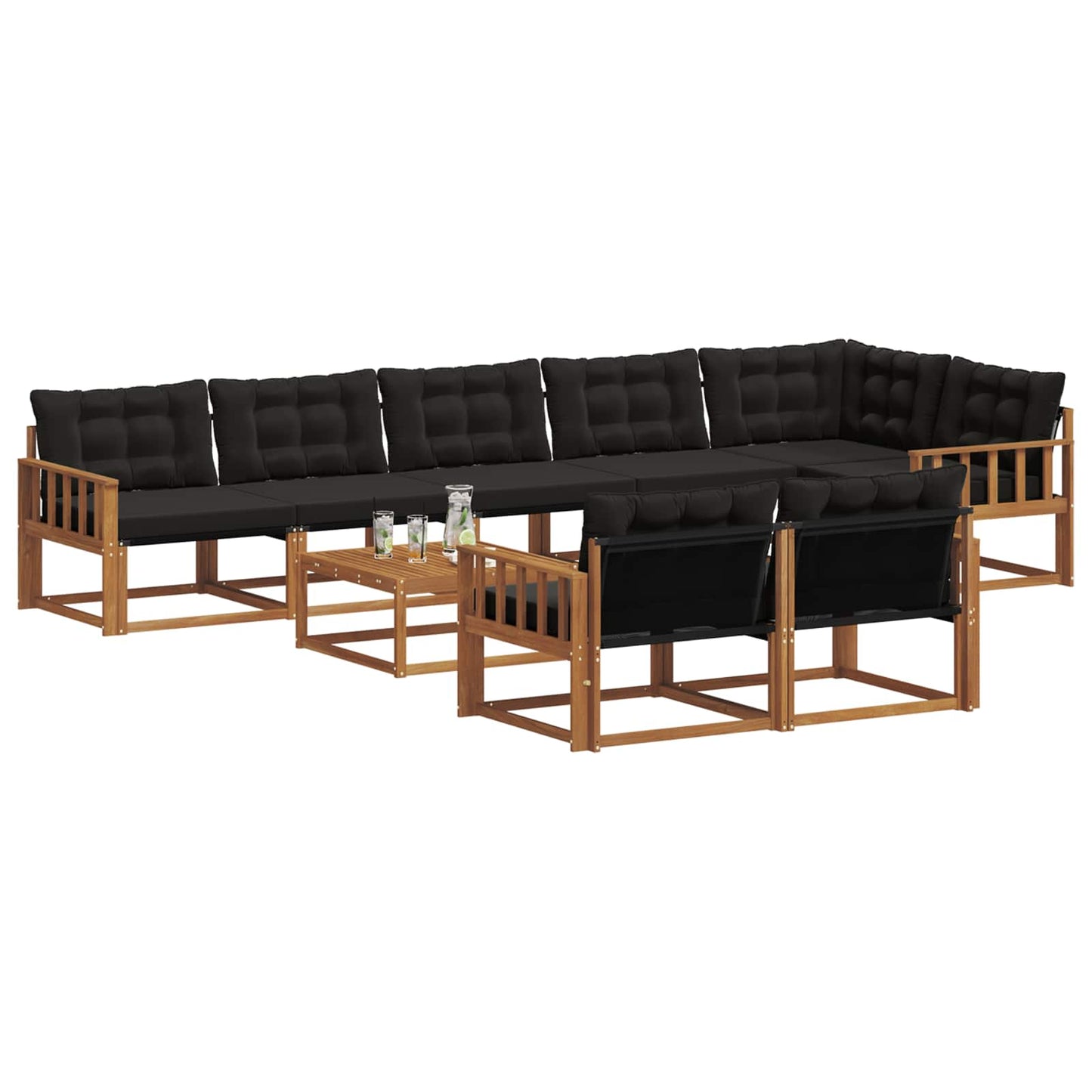 Set di divani da esterno con cuscino 9 pcs Naturale e Nero | homemem39