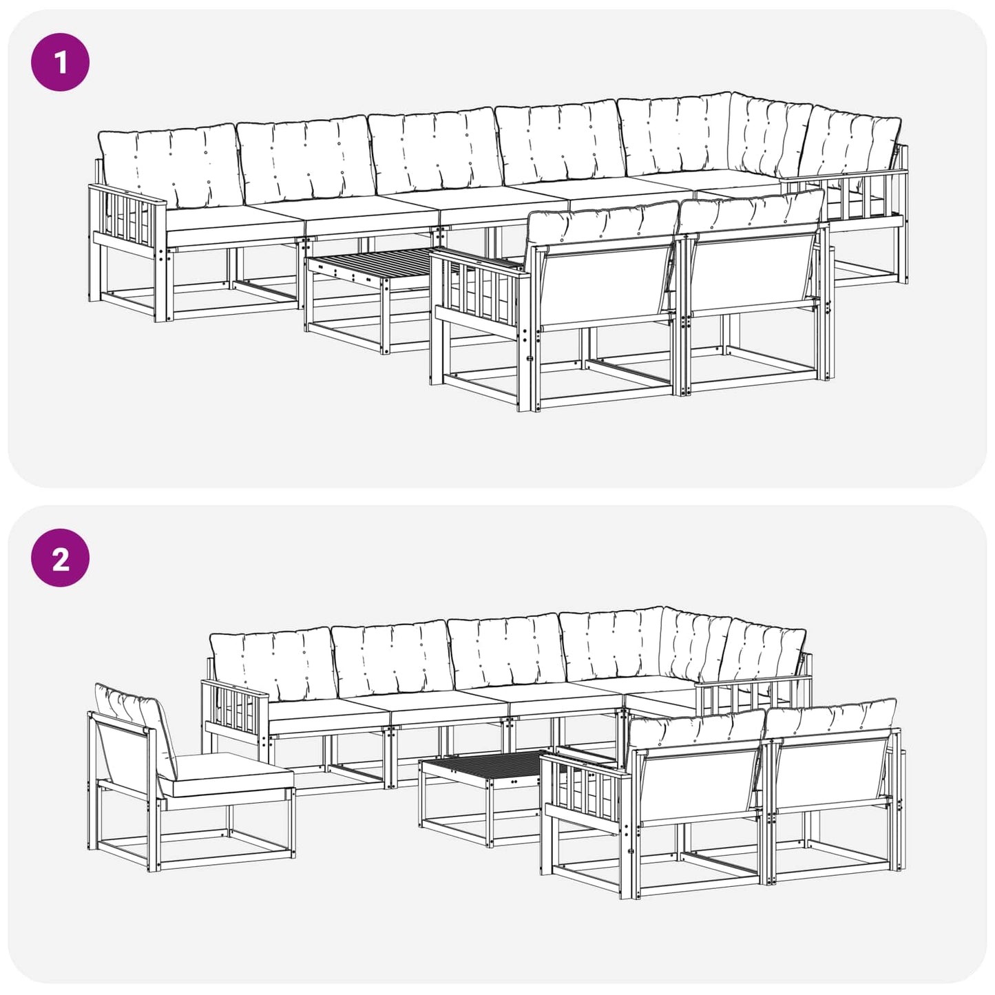 Set di divani da esterno con cuscino 9 pcs Naturale e Nero | homemem39