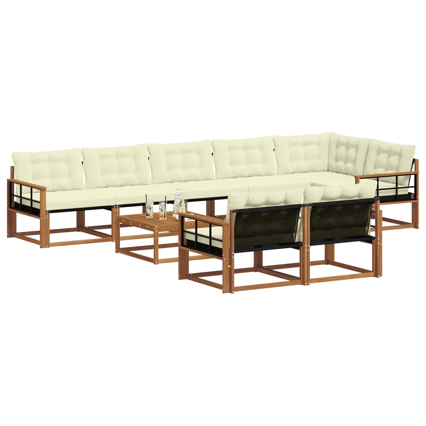 Set di divani da esterno con cuscino 9 pcs Naturale e Crema | homemem39