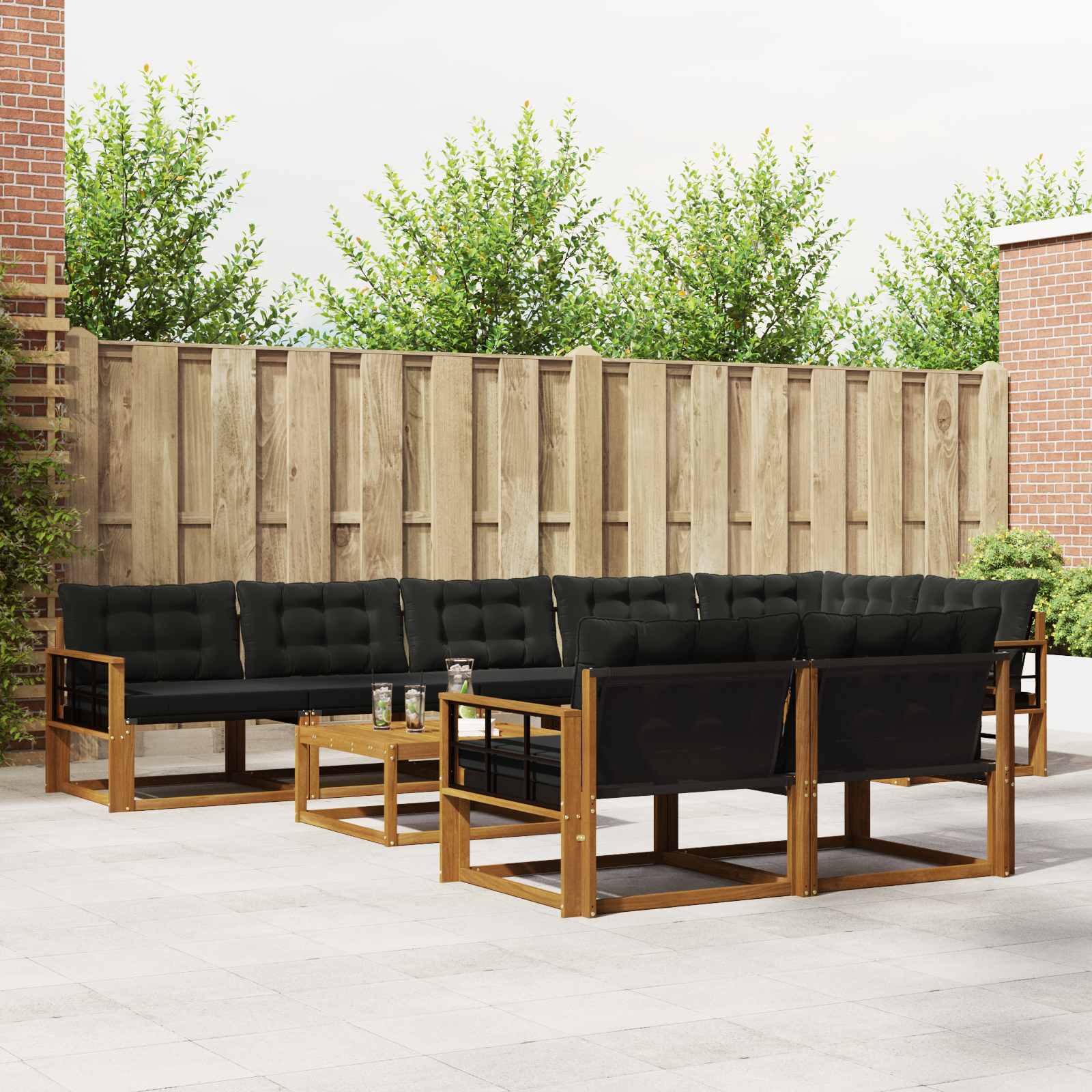 Set di divani da esterno con cuscino 9 pcs Naturale e Nero | homemem39