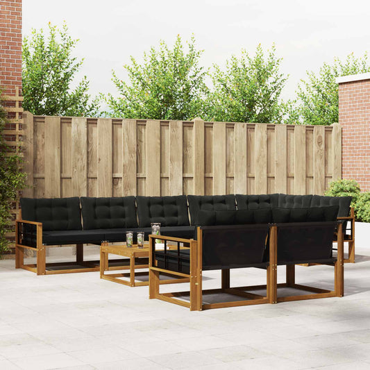Set di divani da esterno con cuscino 9 pcs Naturale e Nero | homemem39