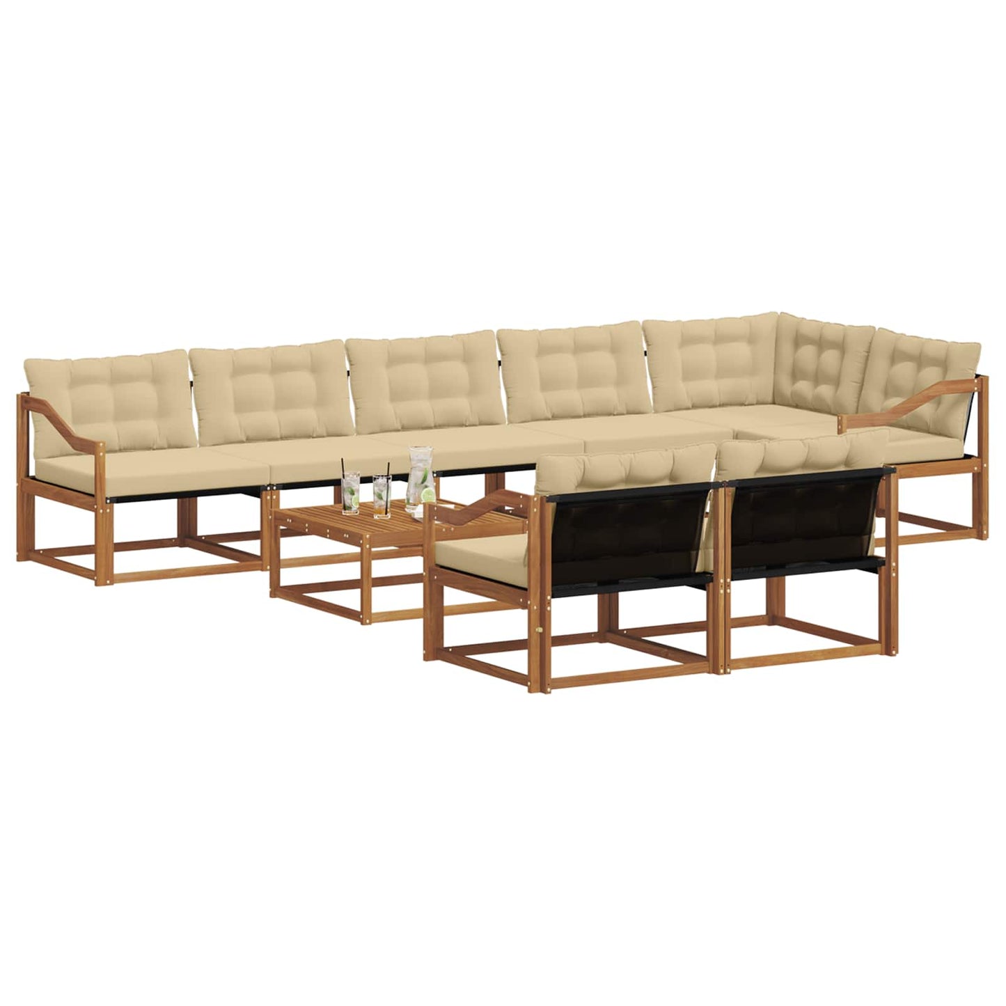 Set di divani da esterno con cuscino 9 pcs Naturale e Beige