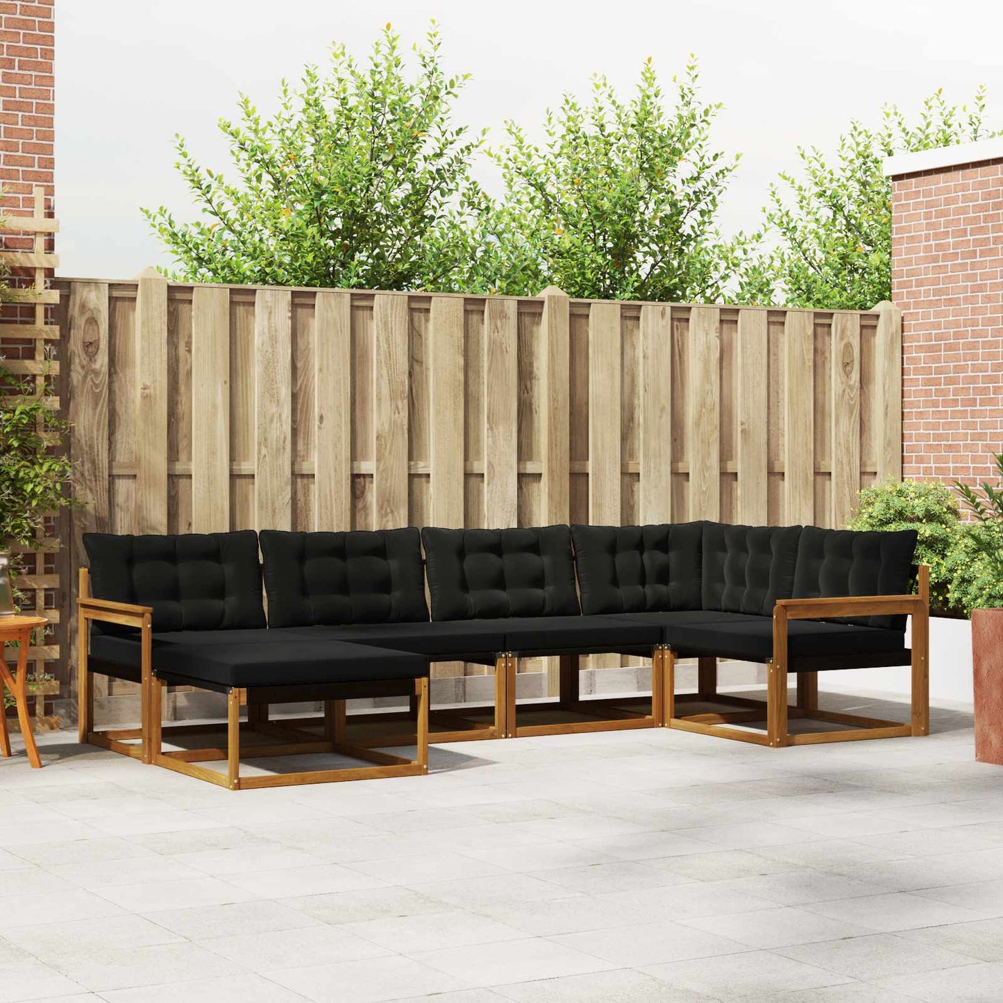 Set di divani da esterno con cuscino 6 pcs Naturale e Nero