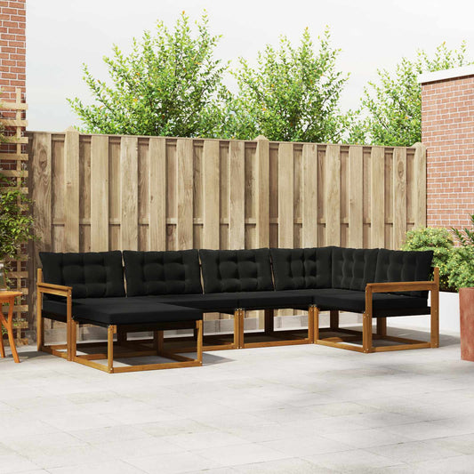 Set di divani da esterno con cuscino 6 pcs Naturale e Nero