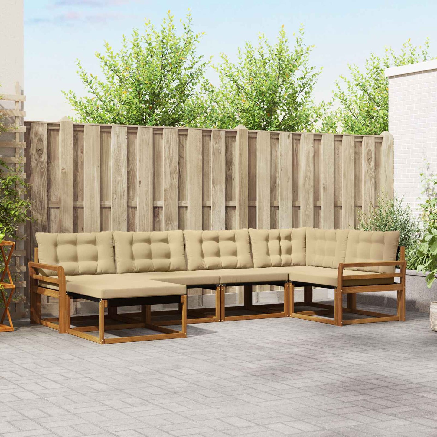 Set di divani da esterno con cuscino 6 pcs Naturale e Beige | homemem39