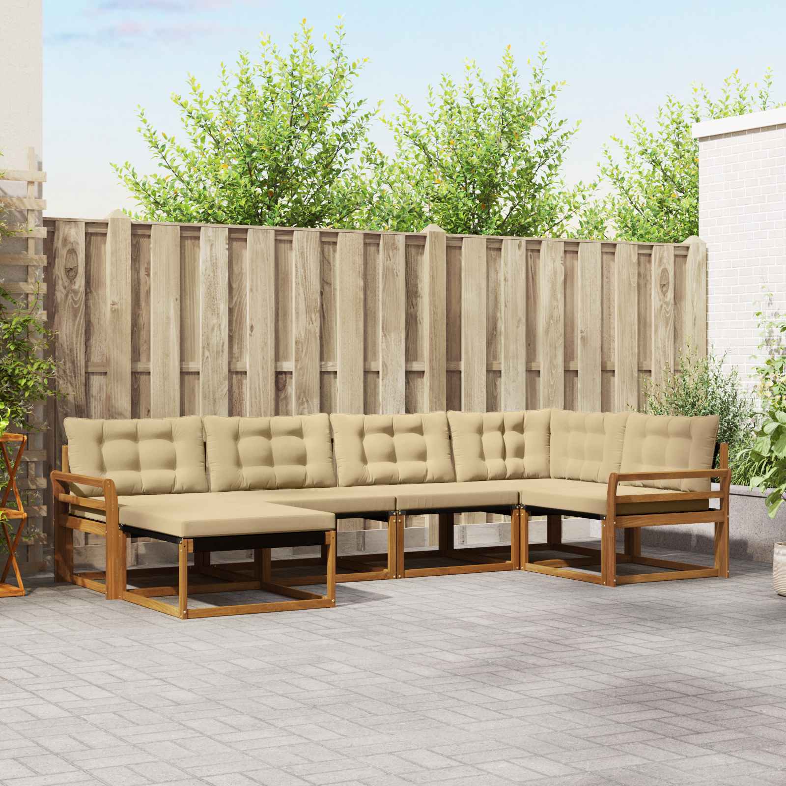 Set di divani da esterno con cuscino 6 pcs Naturale e Beige | homemem39