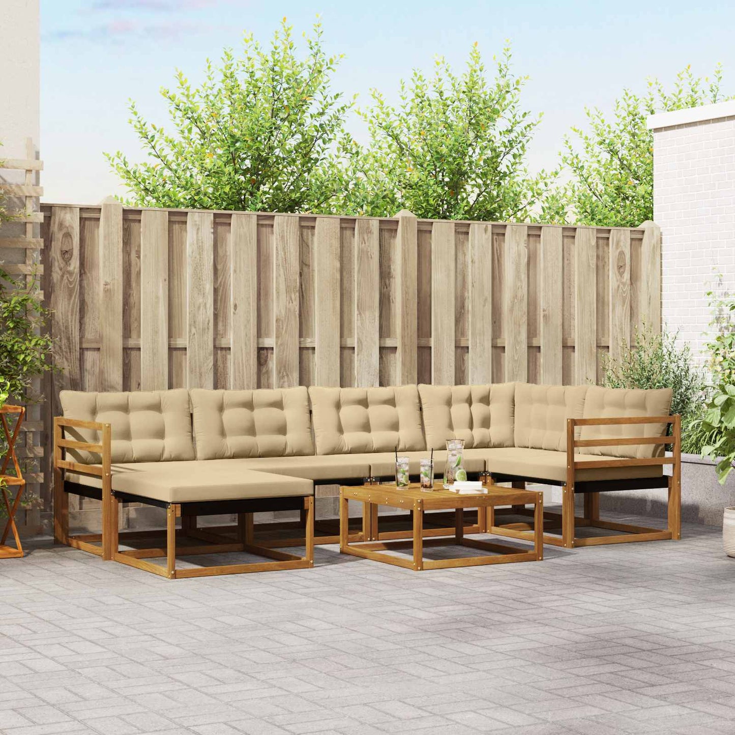 Set di divani da esterno con cuscino 19 pcs Naturale e Beige