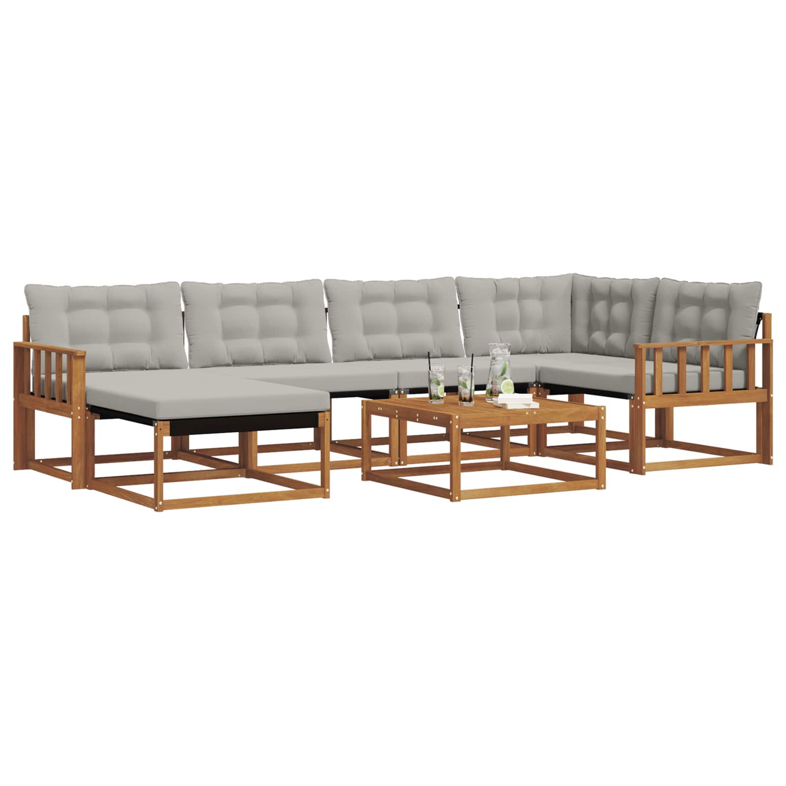 Set di divani da esterno 7 pcs Grigio Naturale e Chiaro | homemem39