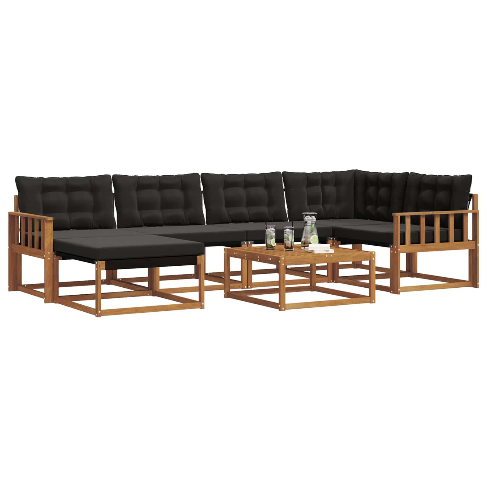 Set di divani da esterno con cuscino 19 pcs Naturale e Nero | homemem39