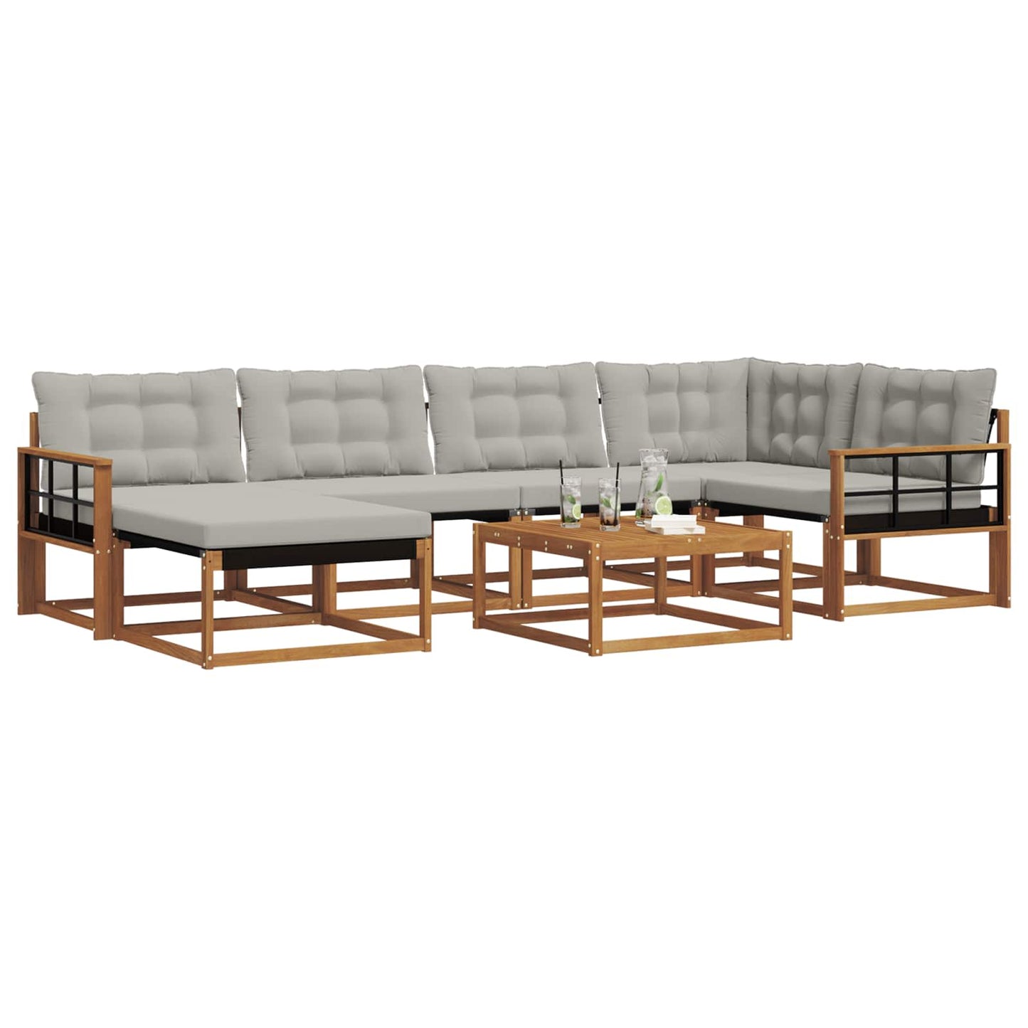 Set di divani da esterno 7 pcs Grigio Naturale e Chiaro | homemem39