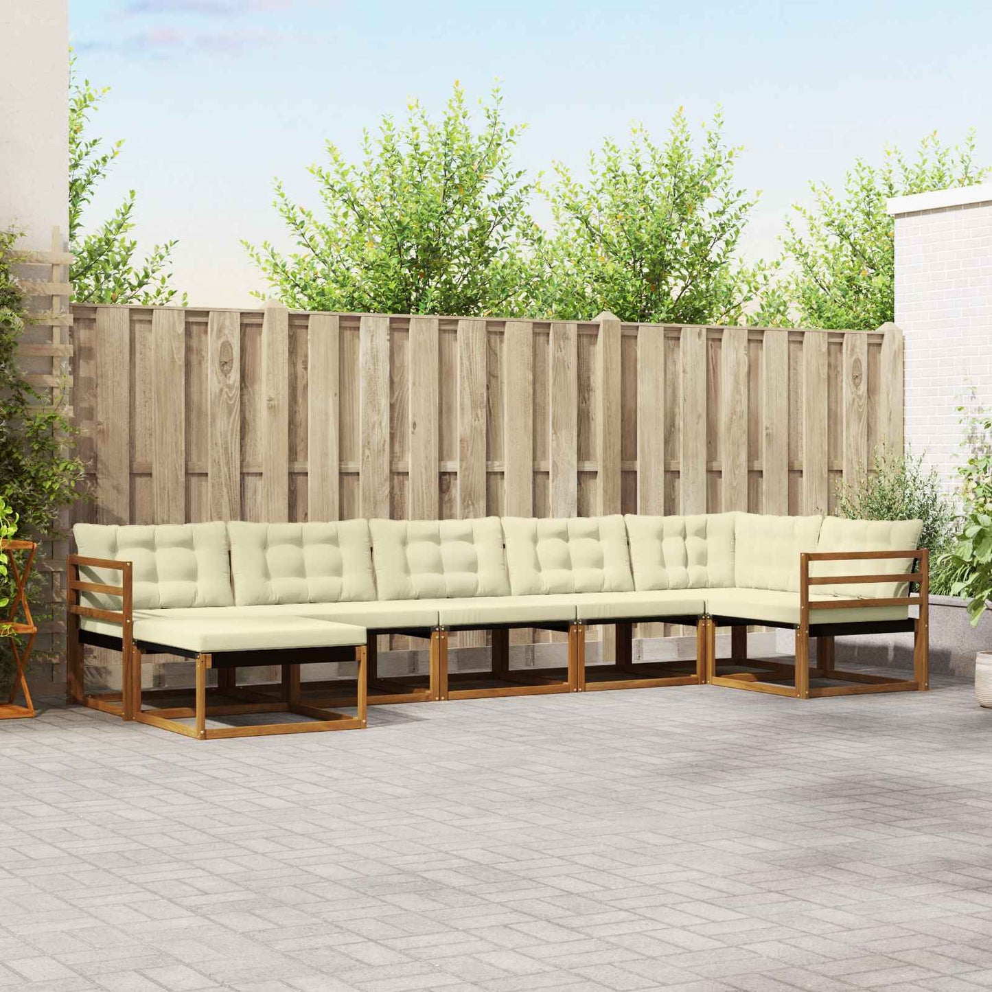 Set di divani da esterno con cuscino 7 pcs Naturale e Crema | homemem39