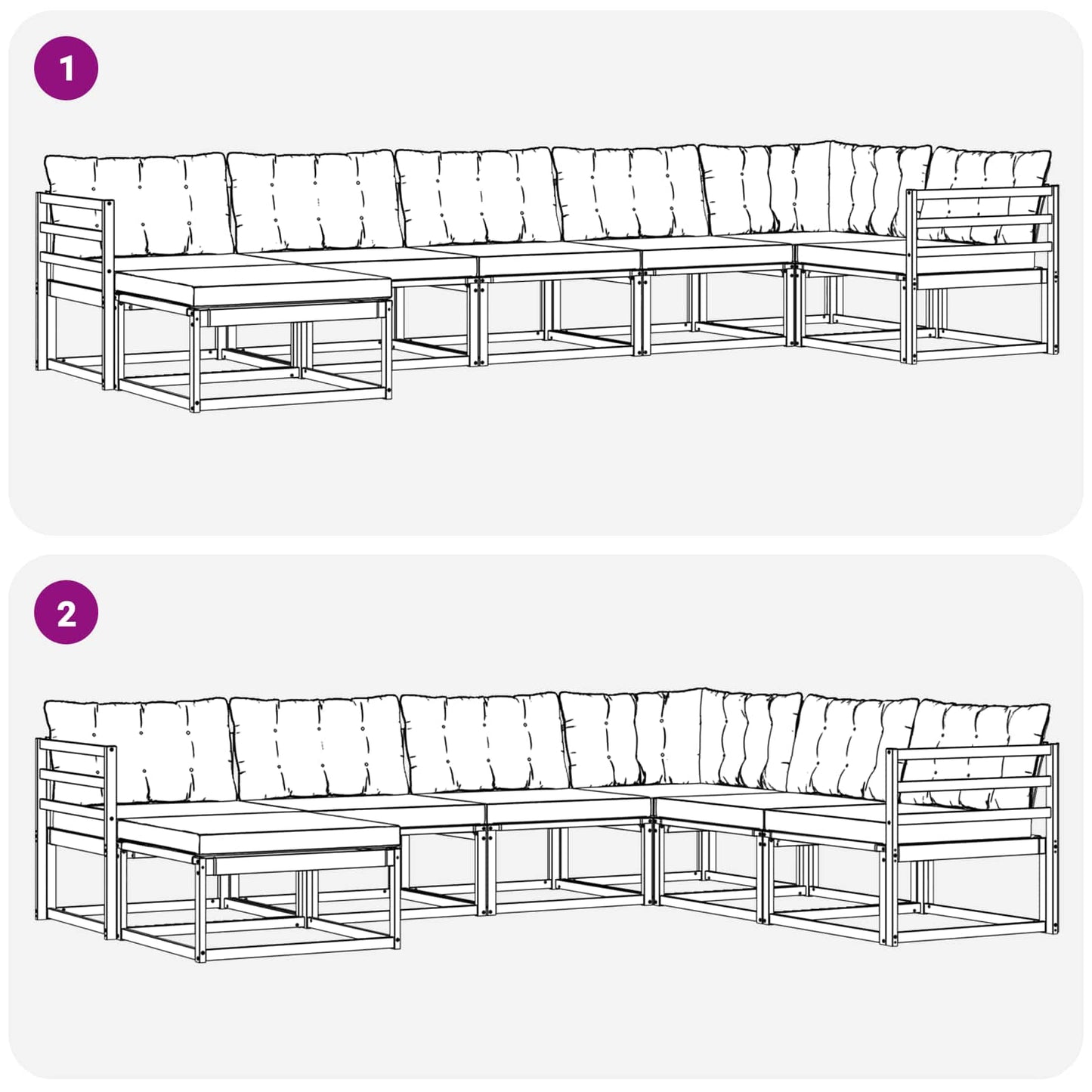 Set di divani da esterno con cuscino 7 pcs Naturale e Nero | homemem39