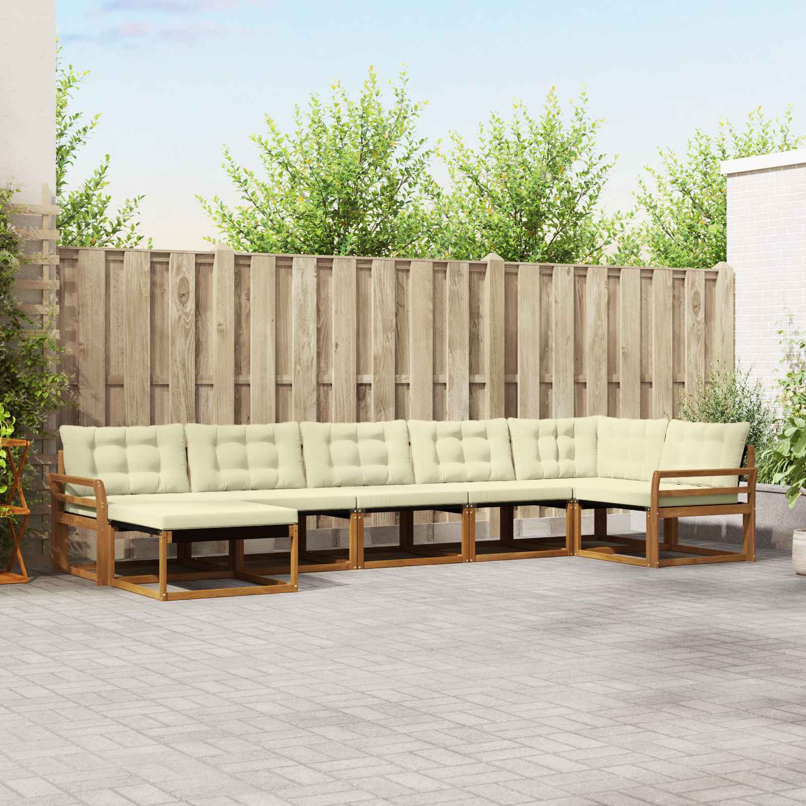 Set di divani da esterno con cuscino 7 pcs Naturale e Crema | homemem39