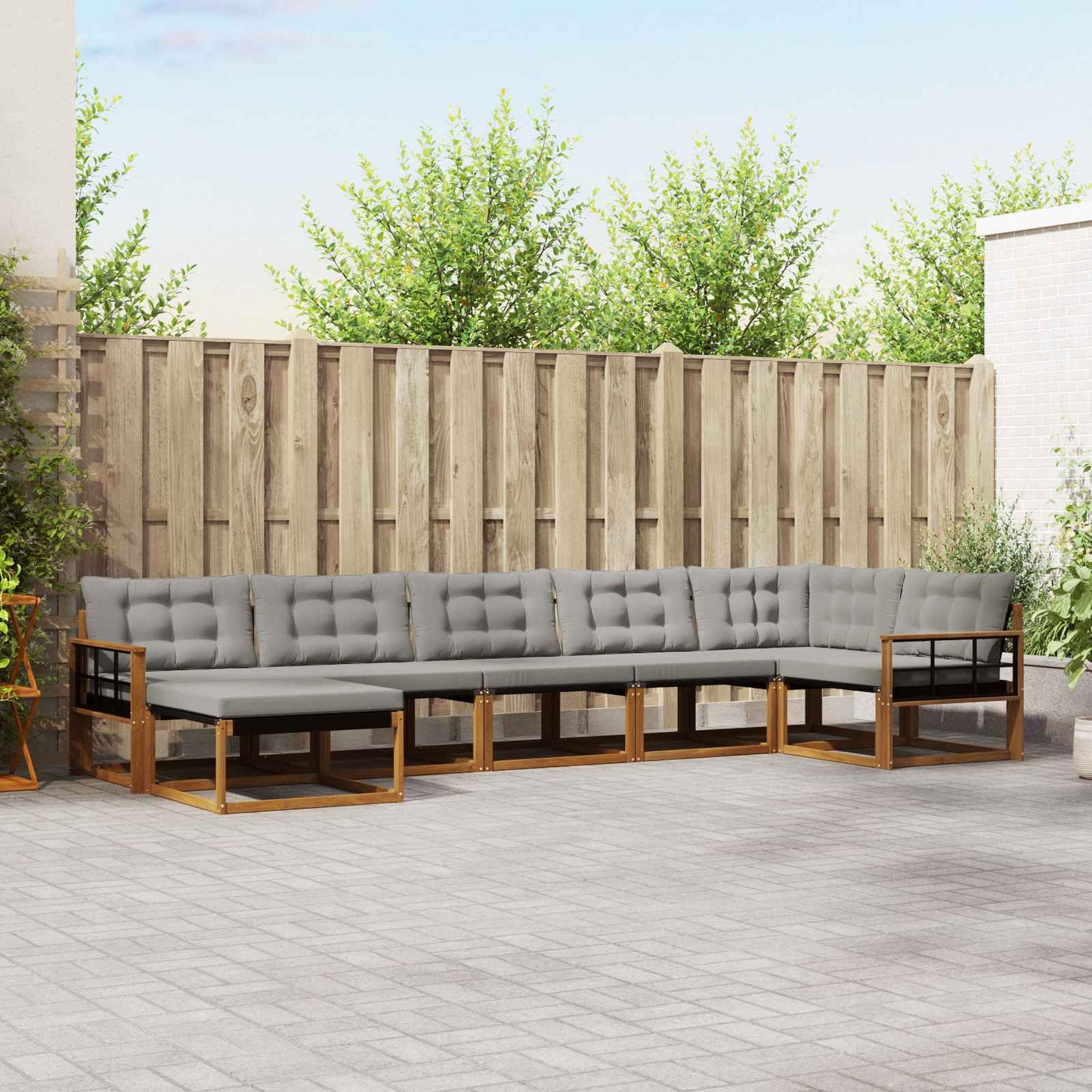 Set di divani da esterno 7 pcs Grigio Naturale e Chiaro | homemem39