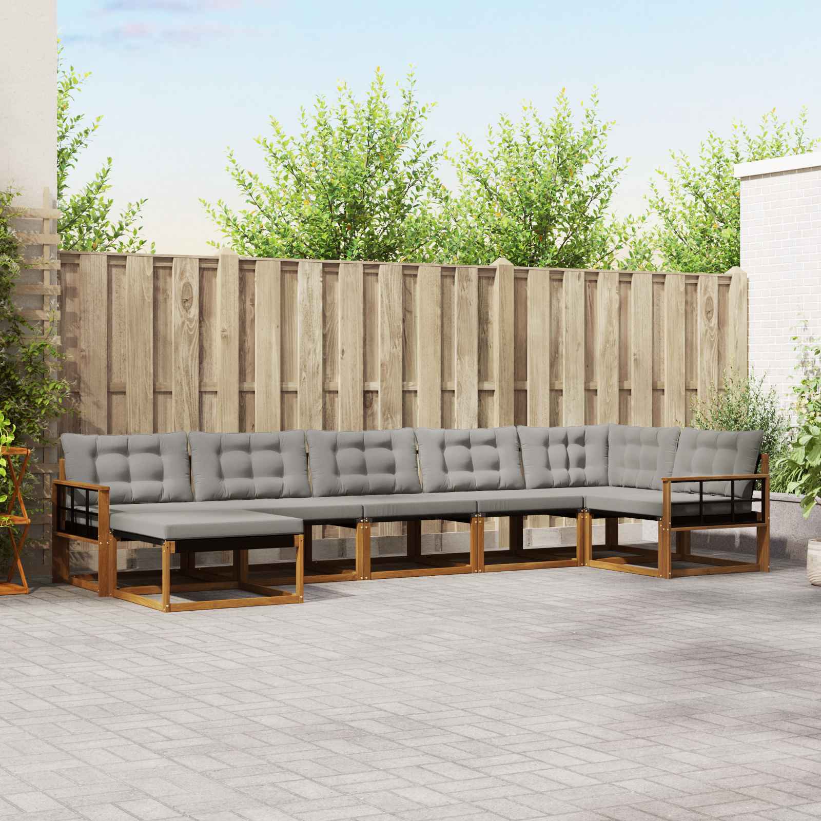 Set di divani da esterno 7 pcs Grigio Naturale e Chiaro | homemem39