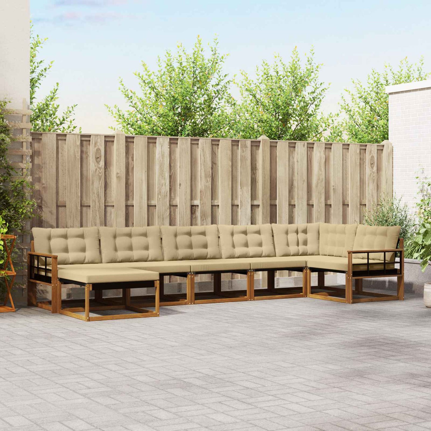 Set di divani da esterno con cuscino 7 pcs Naturale e Beige | homemem39