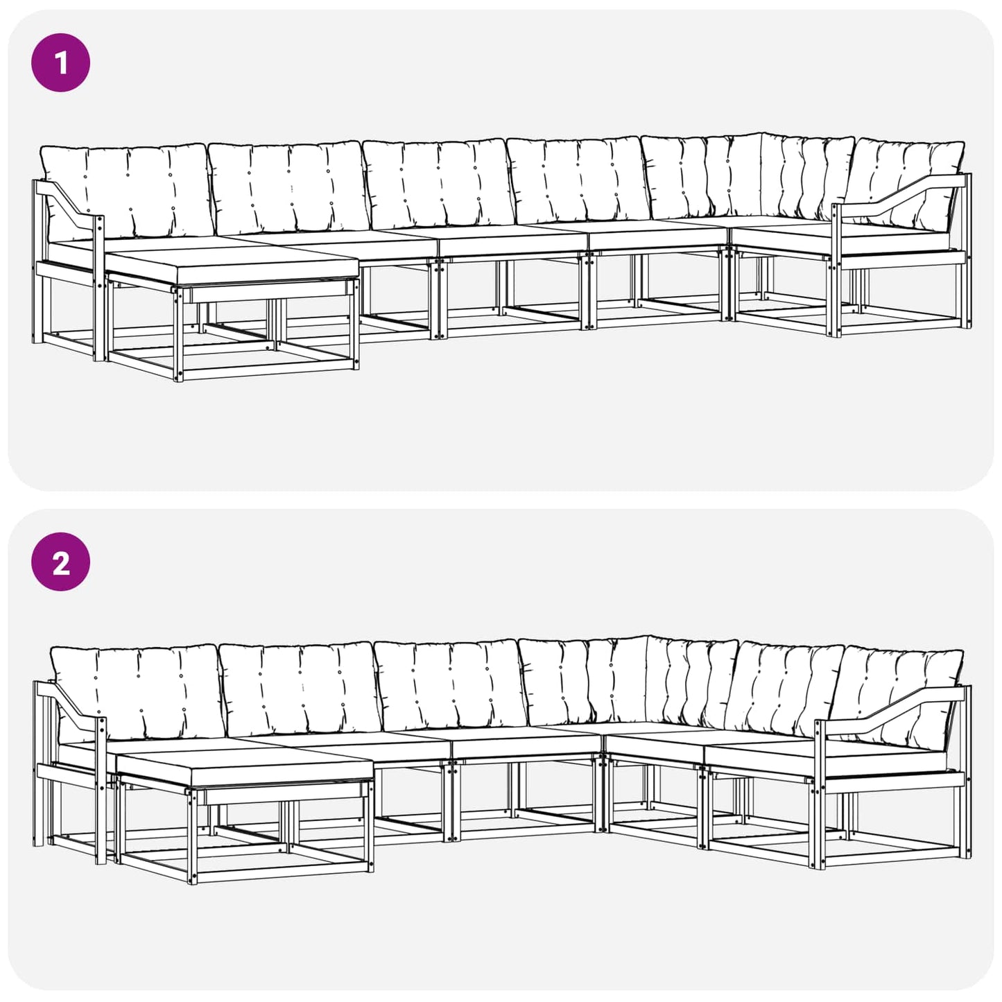 Set di divani da esterno con cuscino 7 pcs Naturale e Nero | homemem39