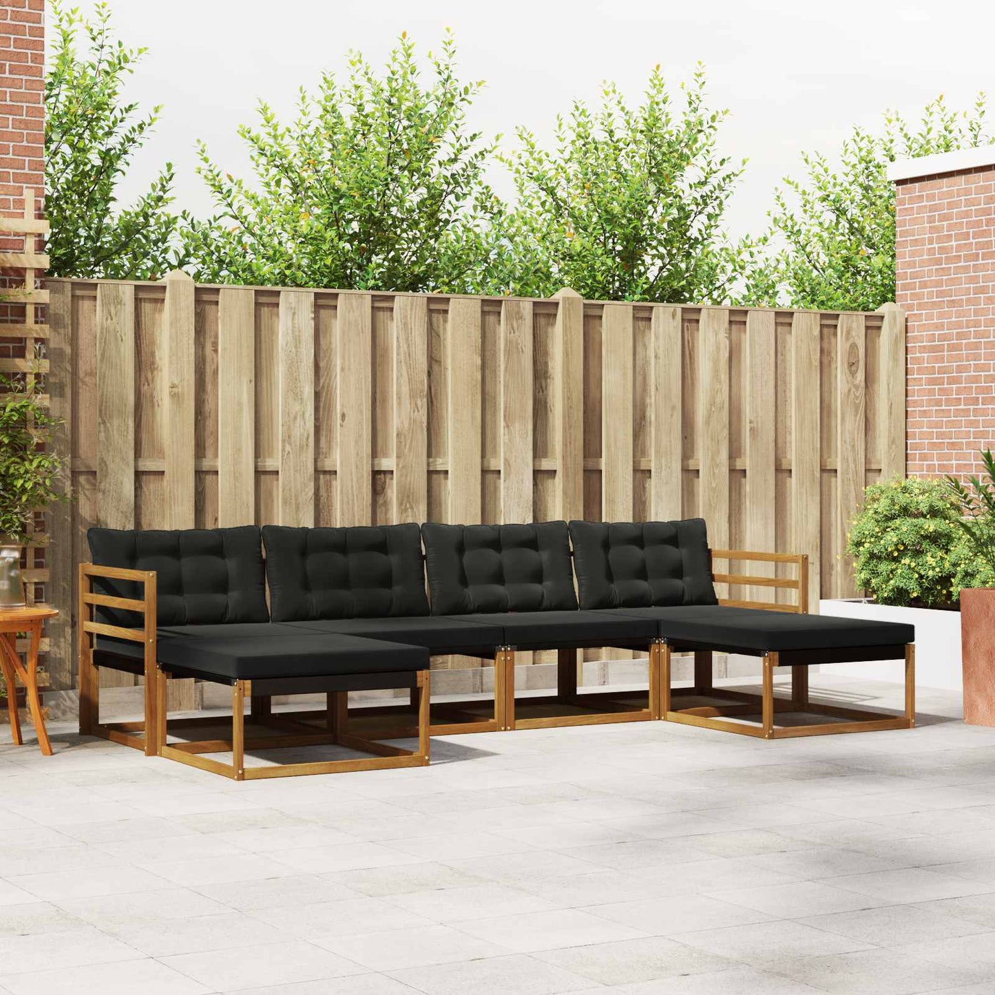 Set di divani da esterno con cuscino 6 pcs Naturale e Nero