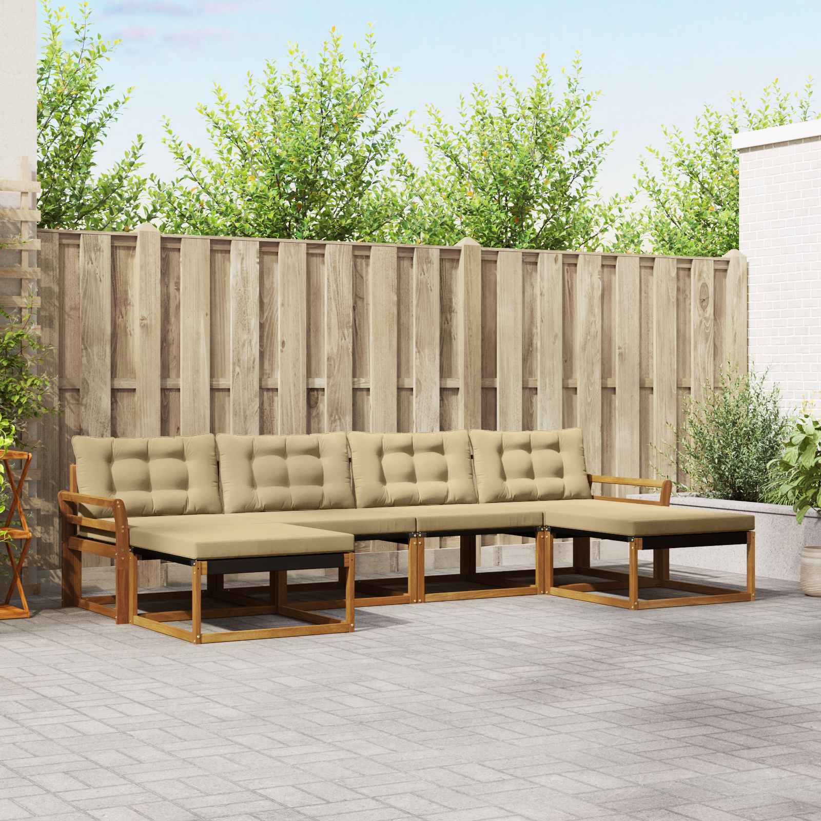 Set di divani da esterno con cuscino 6 pcs Naturale e Beige | homemem39