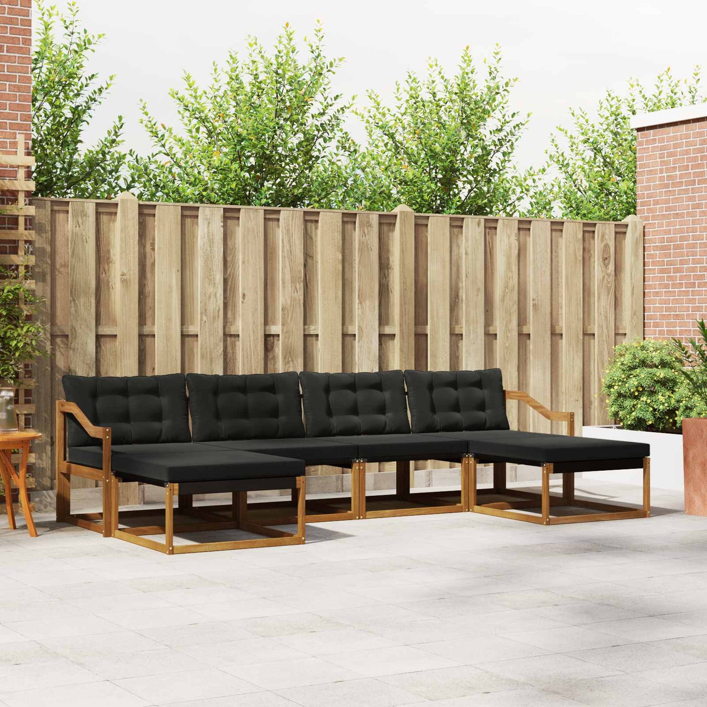 Set di divani da esterno con cuscino 6 pcs Naturale e Nero