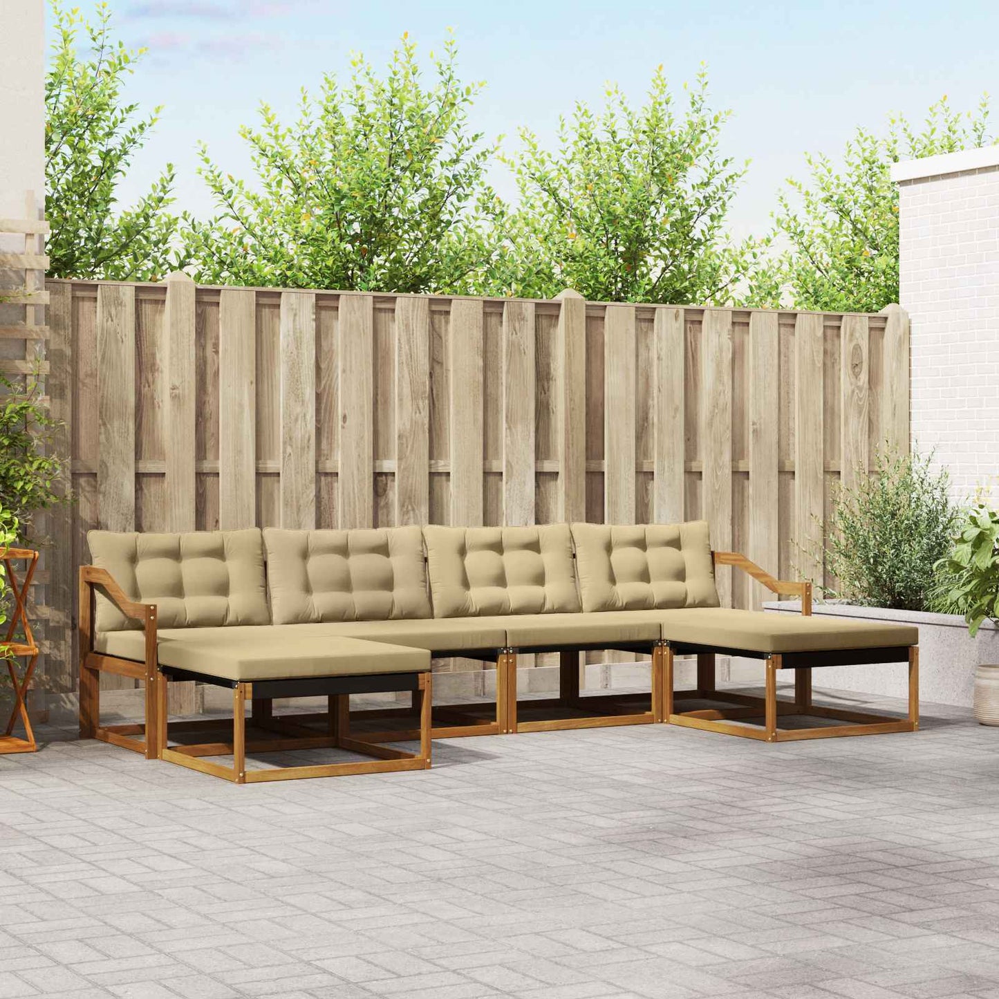 Set di divani da esterno con cuscino 6 pcs Naturale e Beige | homemem39