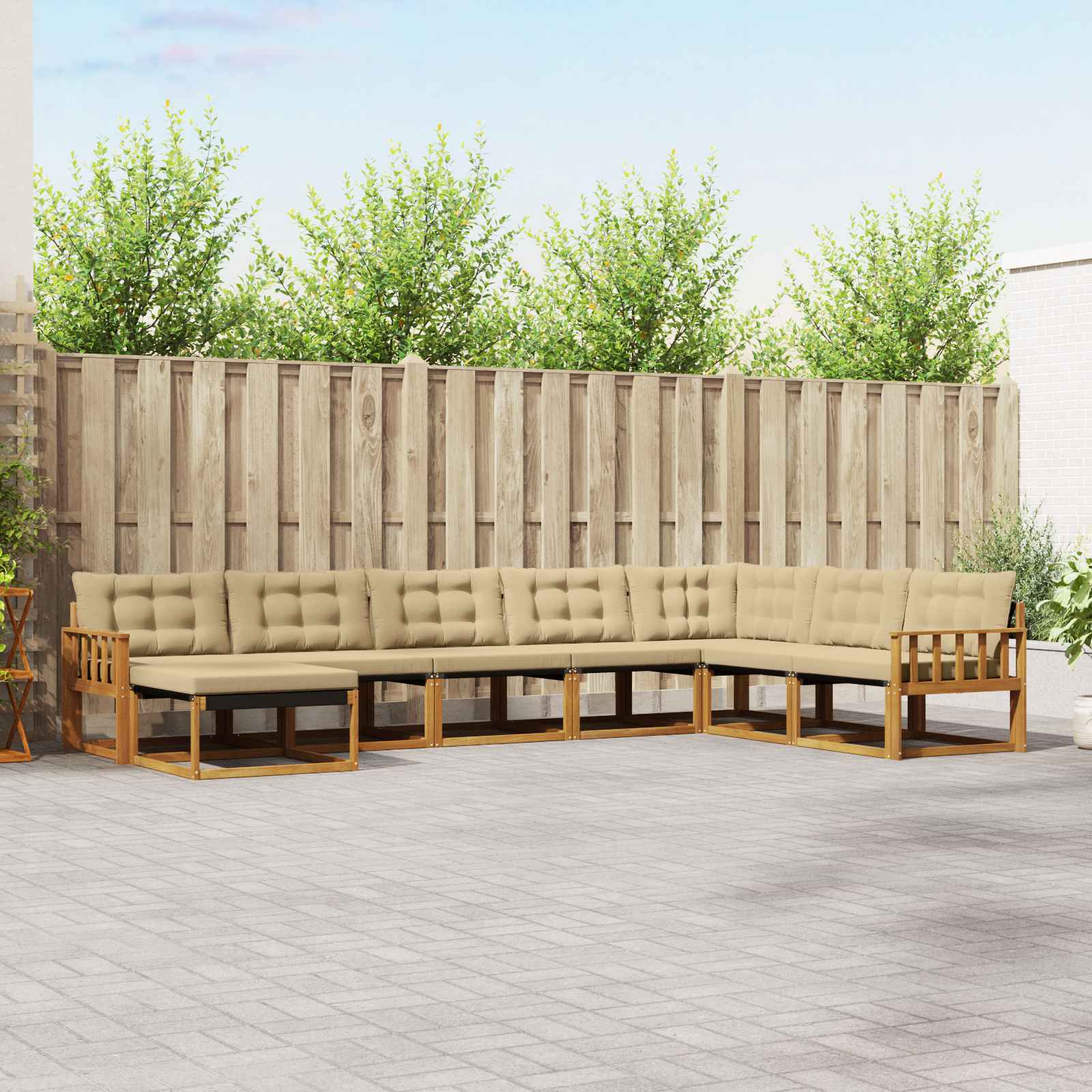 Set di divani da esterno con cuscino 8 pcs Naturale e Beige | homemem39