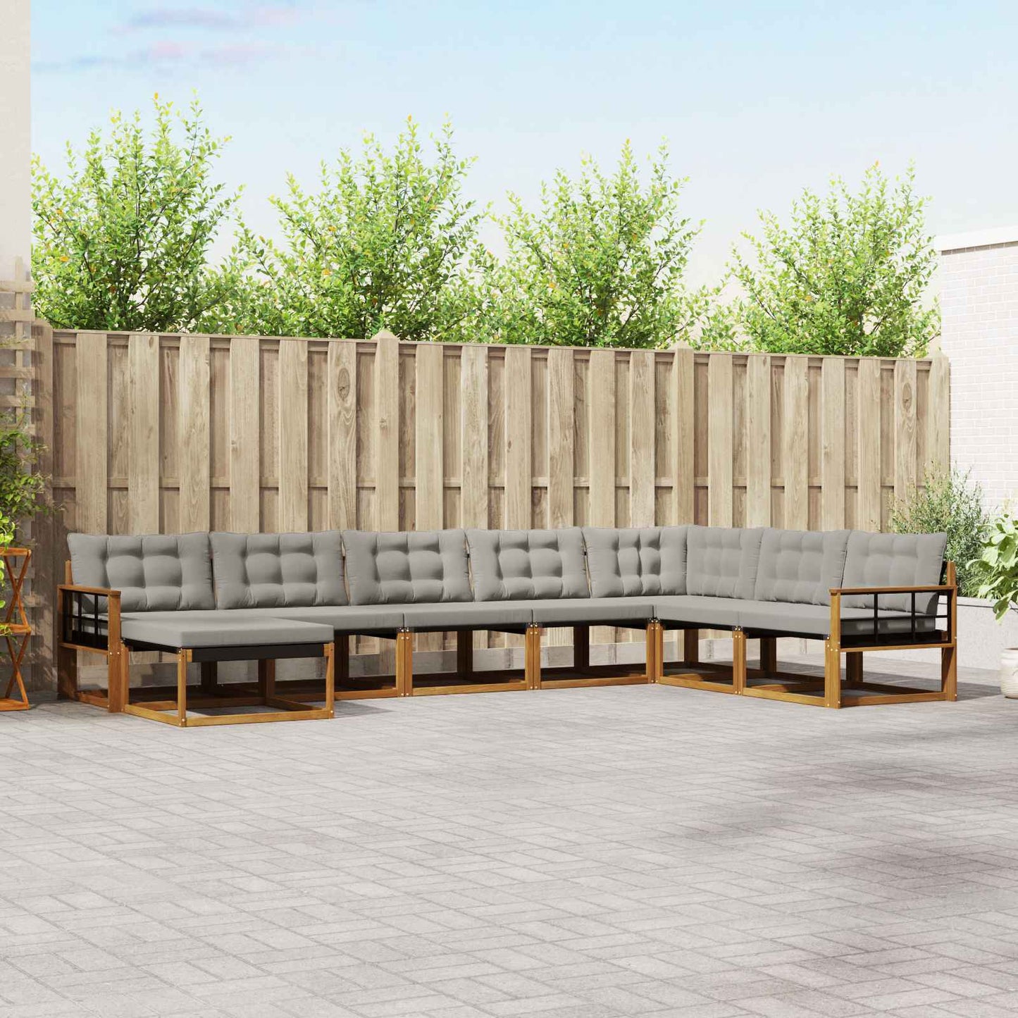 Set di divani da esterno 8 pcs Grigio Naturale e Chiaro