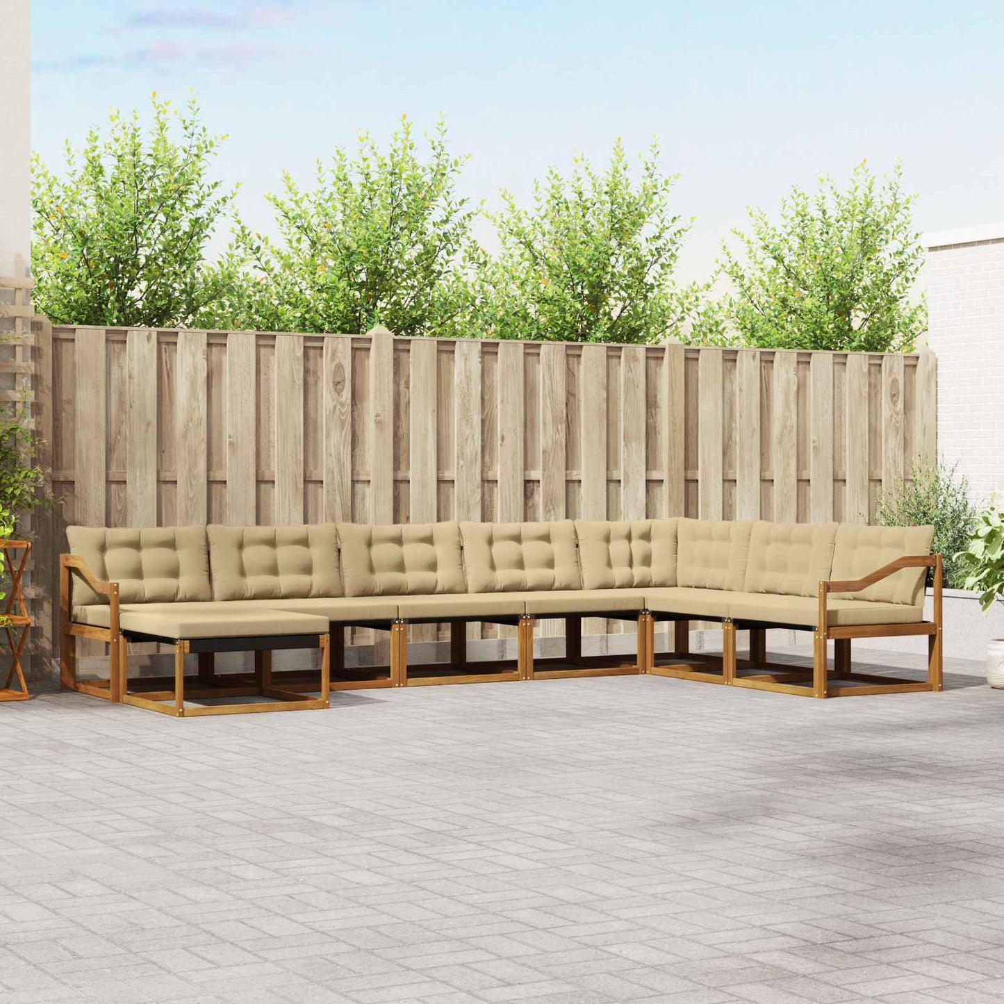 Set di divani da esterno con cuscino 8 pcs Naturale e Beige