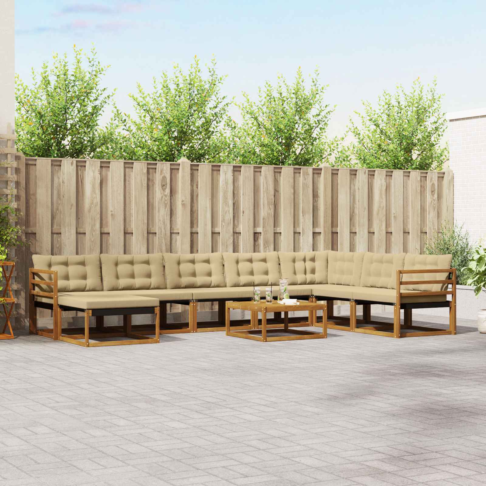Set di divani da esterno con cuscino 9 pcs Naturale e Beige | homemem39