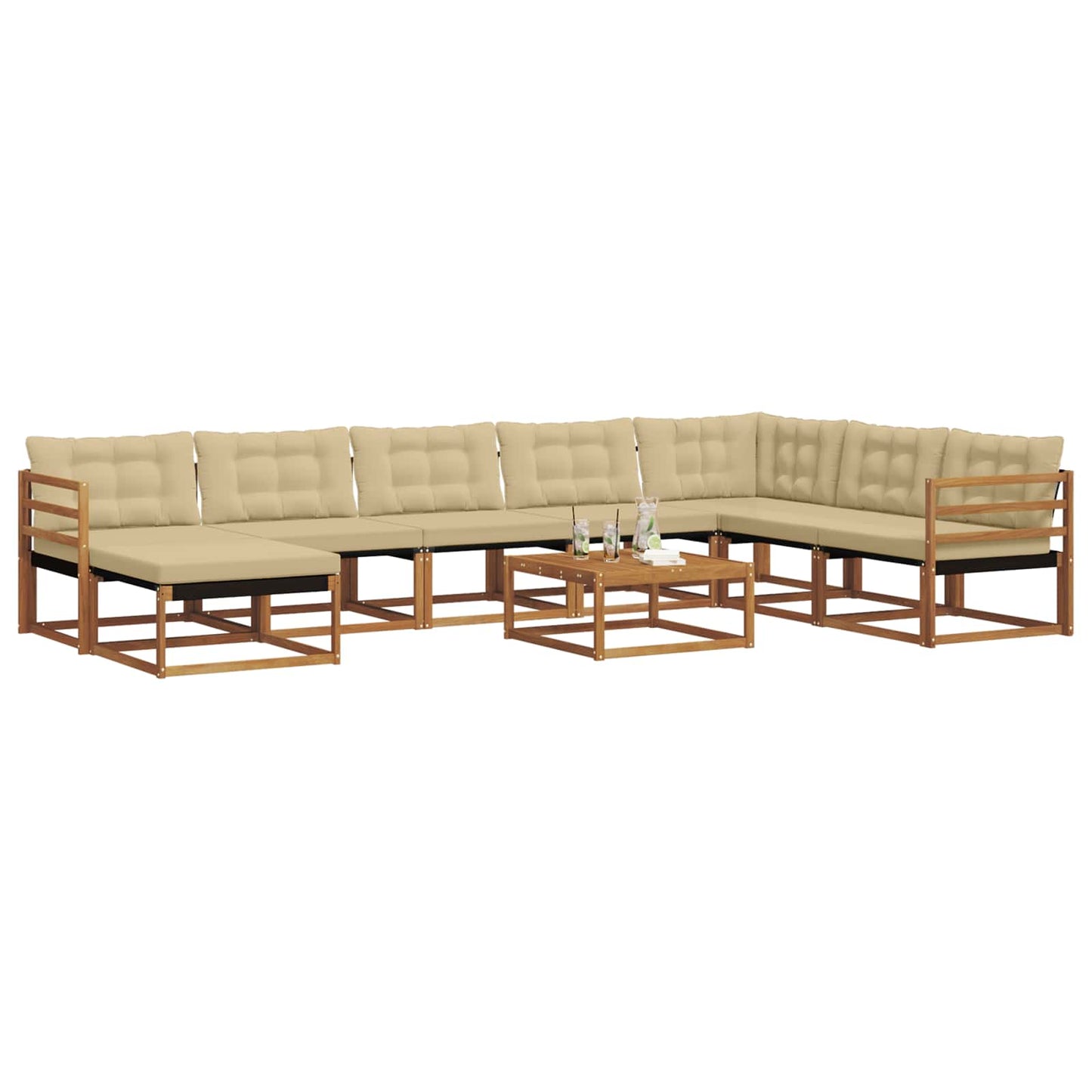 Set di divani da esterno con cuscino 9 pcs Naturale e Beige | homemem39