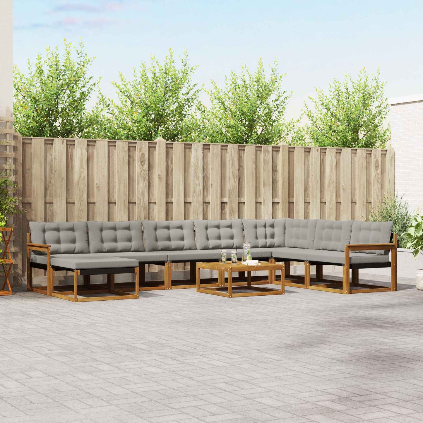 Set di divani da esterno 9 pcs Grigio Naturale e Chiaro